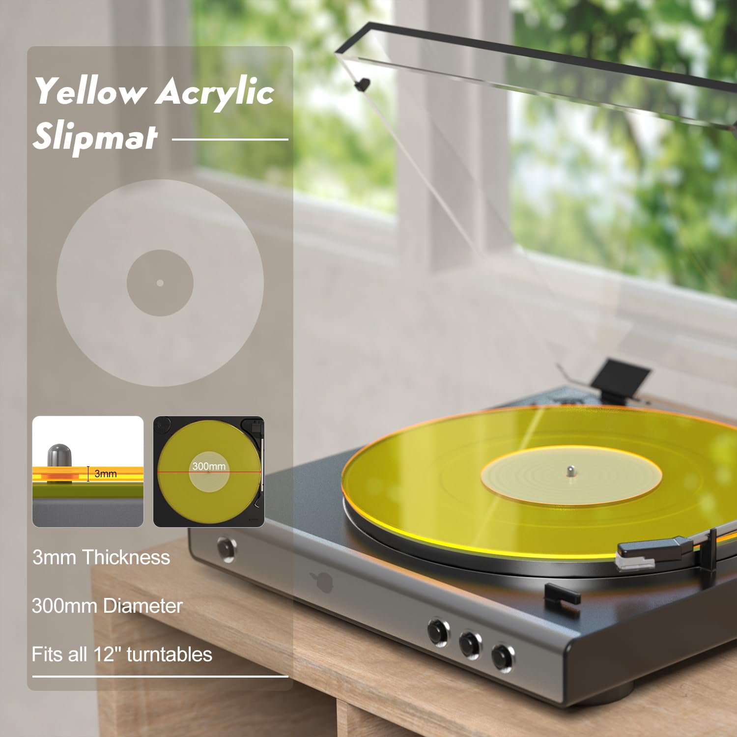 Turntable Mat Record Platter Slipmat: Acrylic Record Player Platter Vinyl Slip Mats for Turntables Antistatic Tighter & Defined