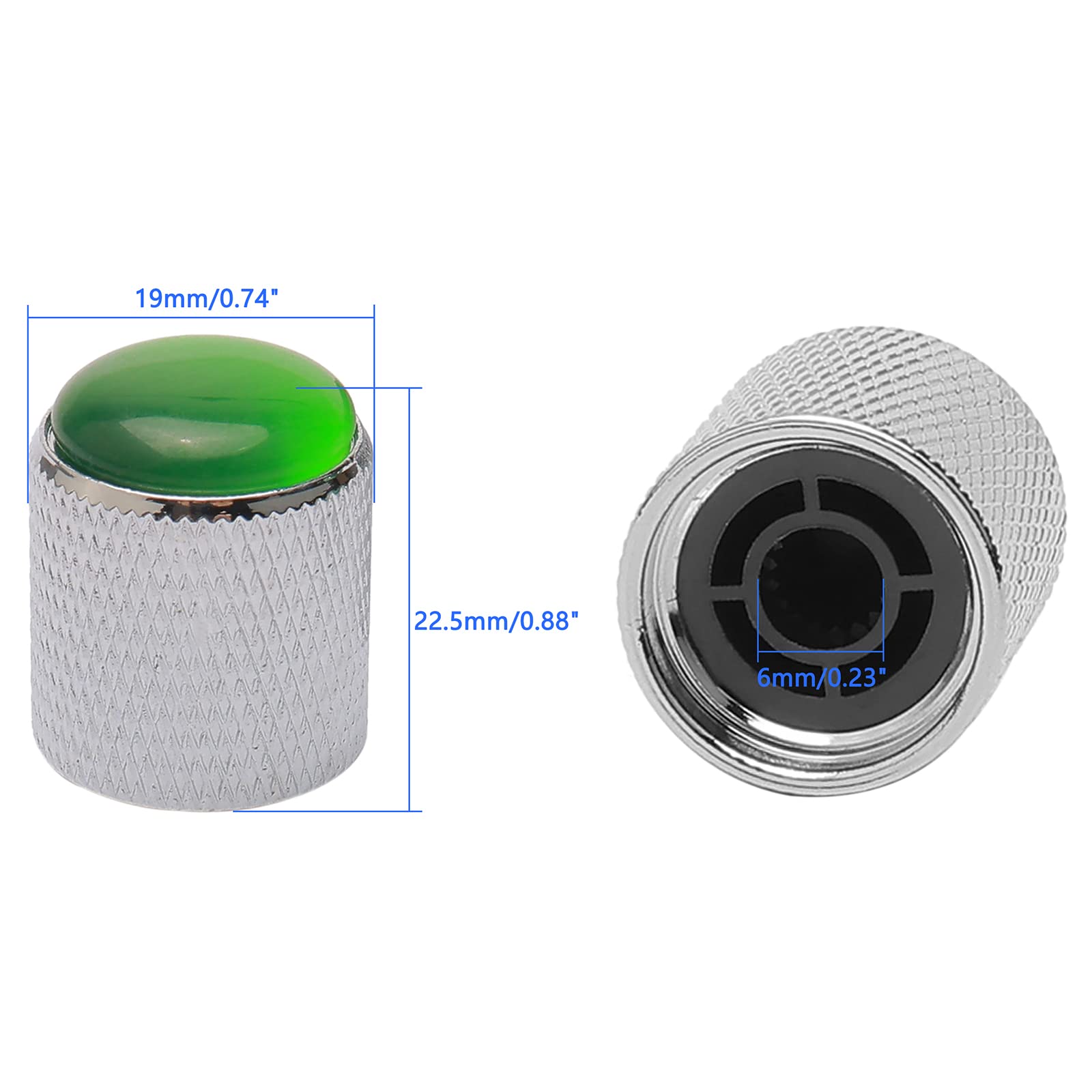 Unxuey 3PCS Sliver Guitar Control Knobs Volume Tone Knobs with Green Glass Dome for 6mm Shaft Pots