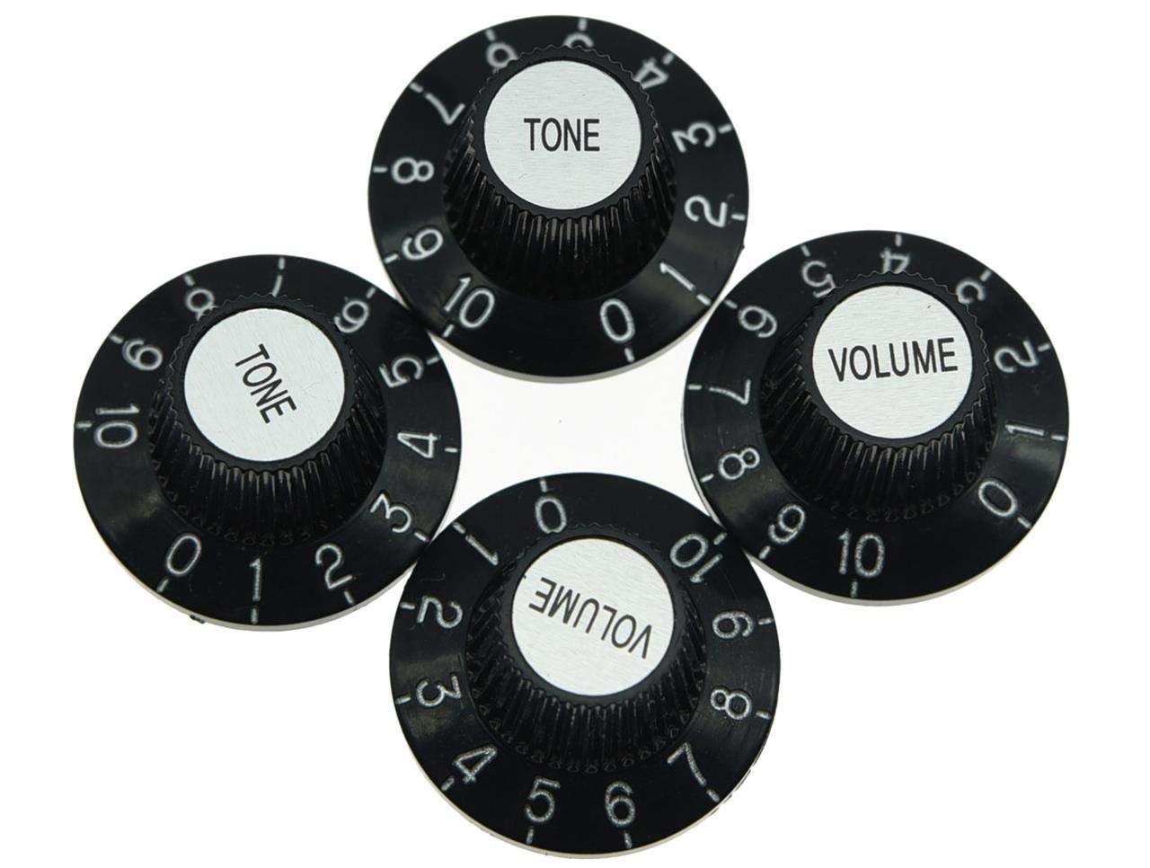 KAISH 4X Black with Silver Cap LP Guitar Witch Hat Knobs Top Hat Knob for Epi Les Paul SG