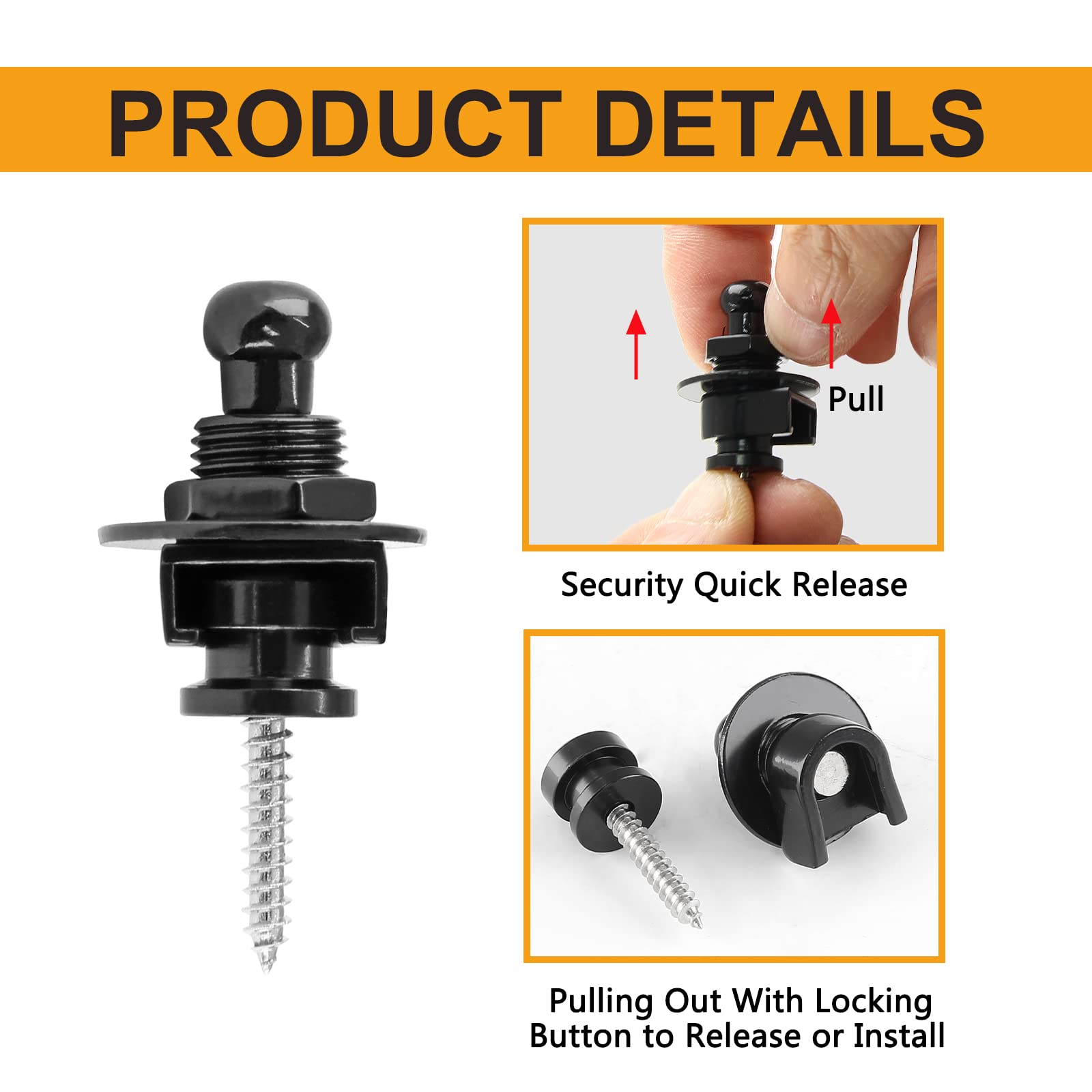 LifCratms 4Pcs Guitar Strap Locks, Black Security Straplocks Buttons Strap Quick Release Retainer System, Metal Strap Lock Set f