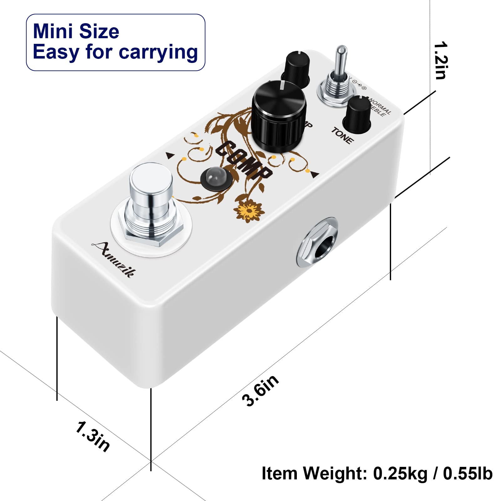 Amuzik Guitar Compressor Effect Pedal Analog Vintage Ultimate Compression 2 Modes Comp Effect Pedals for Electric Guitar True By