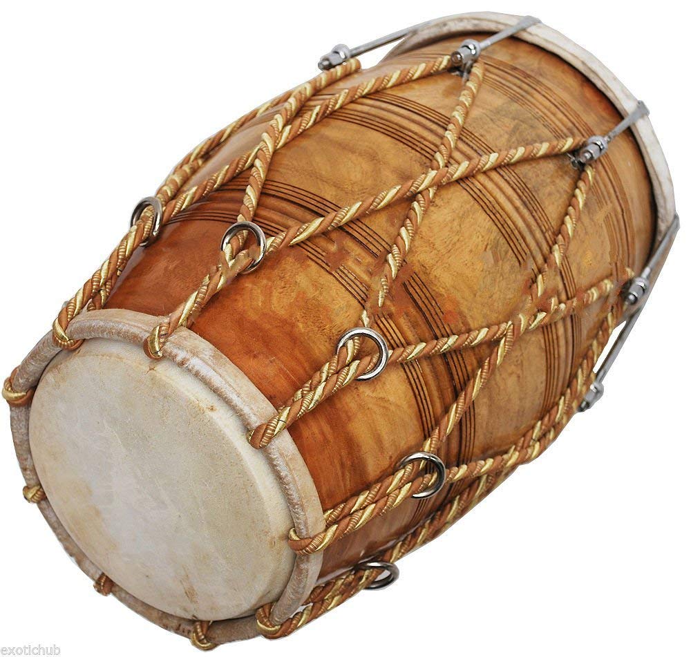 18 Inch Size Wooden Dholak Indian Folk Musical Instrument Drum Nuts N Bolt With Cover.