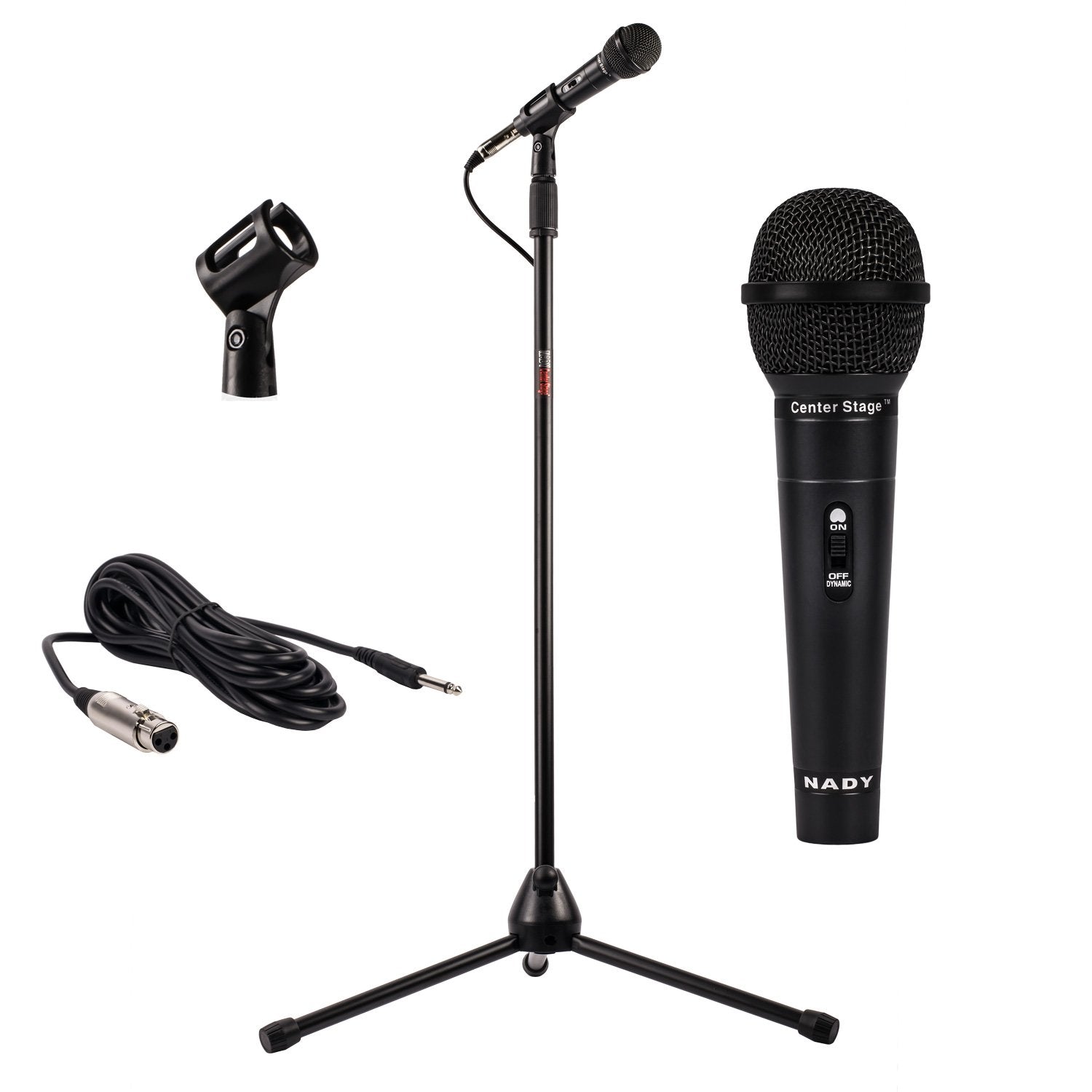 Nady Msc3 Microphone Stand Floor Mic Stand All-In-One Kit Includes Microphone, Metal Adjustable Tripod Stand, Mic Clip, And A 20