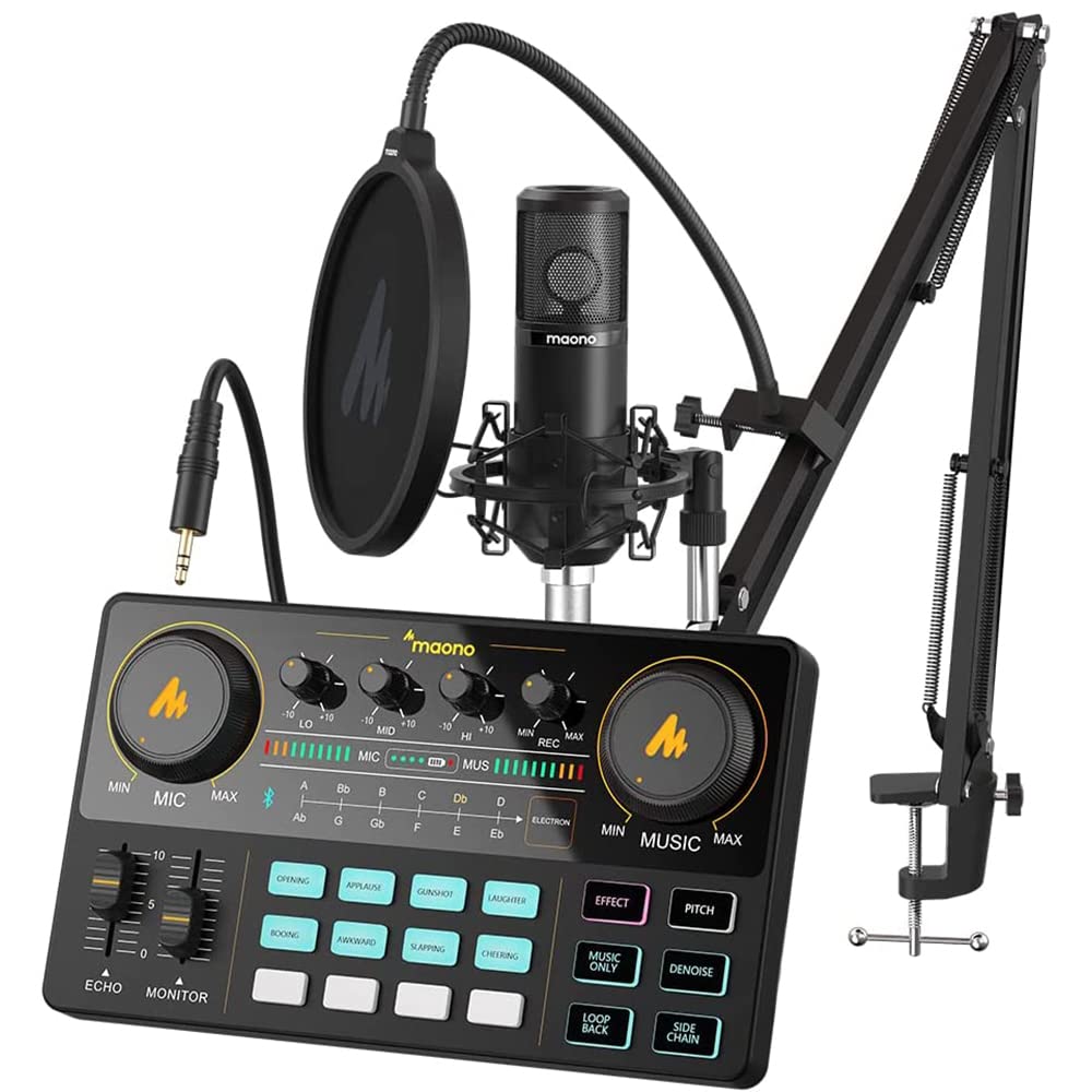 MAONO Podcast Equipment Bundle Audio mixer All-in-One Podcast Production Studio with 3.5mm Microphone for Live Streaming, Podcas