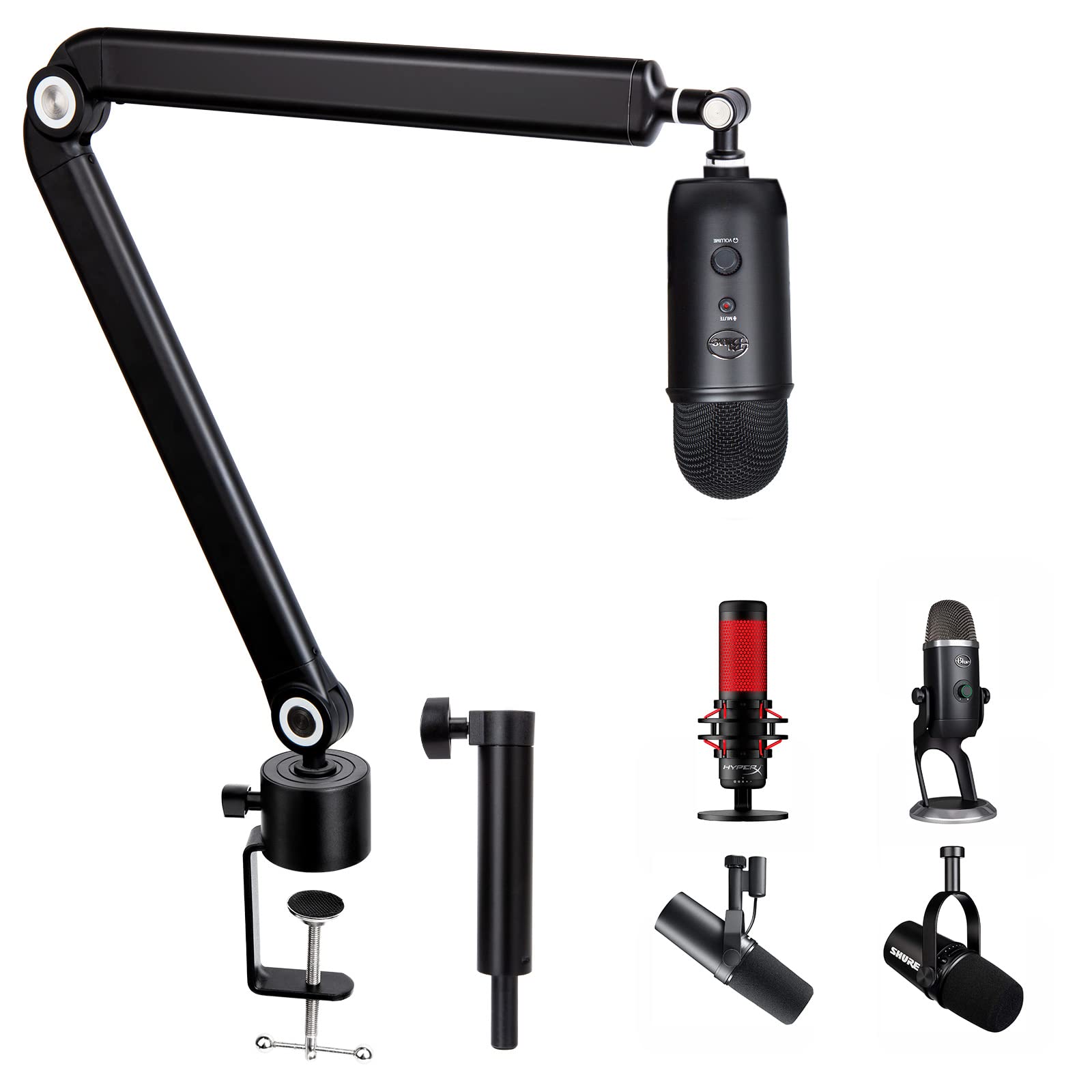 Blue Yeti Boom Arm With Extension Tube - Mic Boom Arm Compatible With Hyperx Quadcast, Weighted Metal Height Adjustment Mic Arm