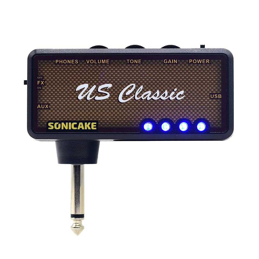 Sonicake Qap-2E Amphonix Us Classic Blues Overdrive Usb Chargable Headphone Pocket Guitar Amp W/H Built-In Effects And Aux Input