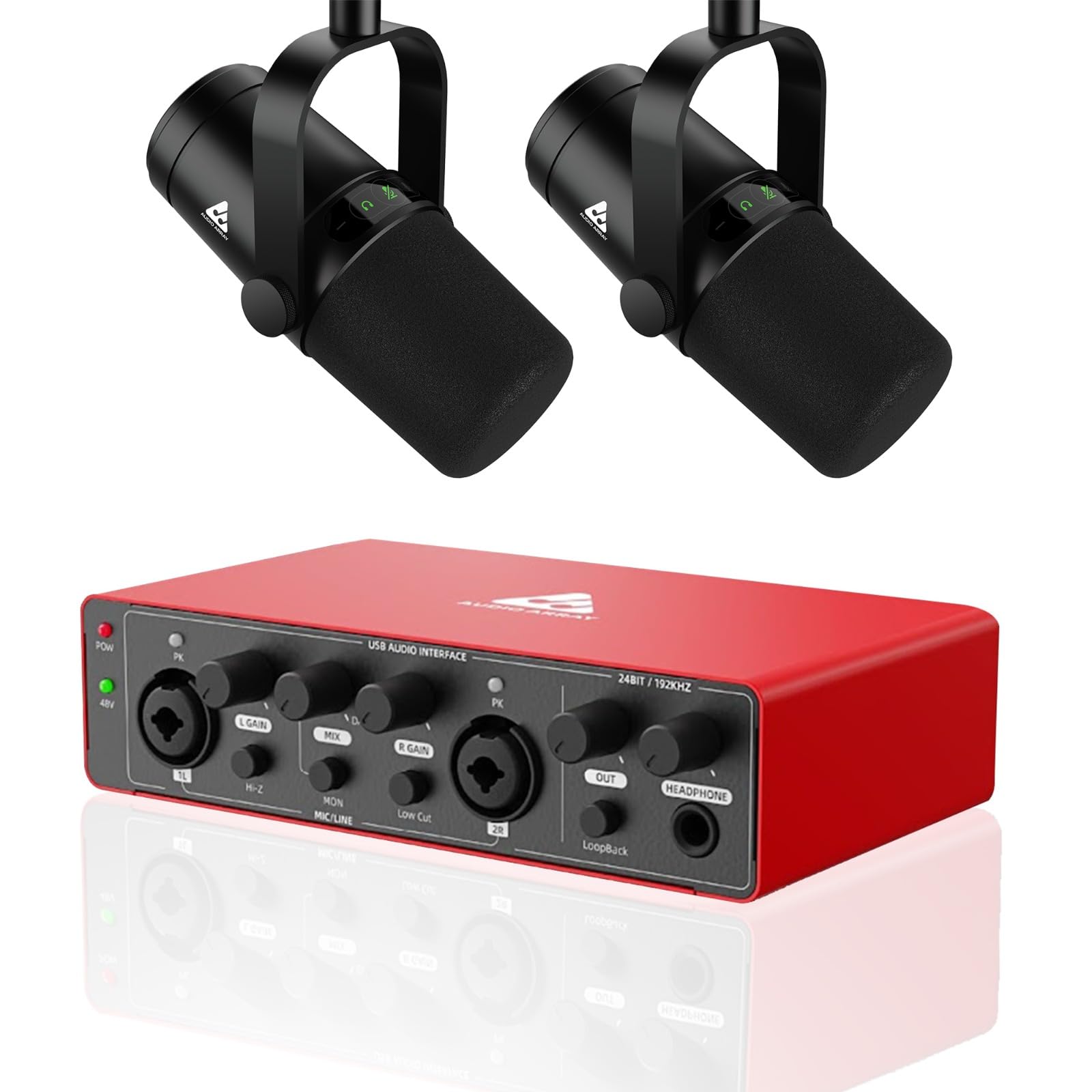 Audio Array Pro Podcasting Bundle | Audio Interface With 48V Phantom Power & Dual Usb/Xlr Touch-Control Mics | 192Khz/24Bit, Mut