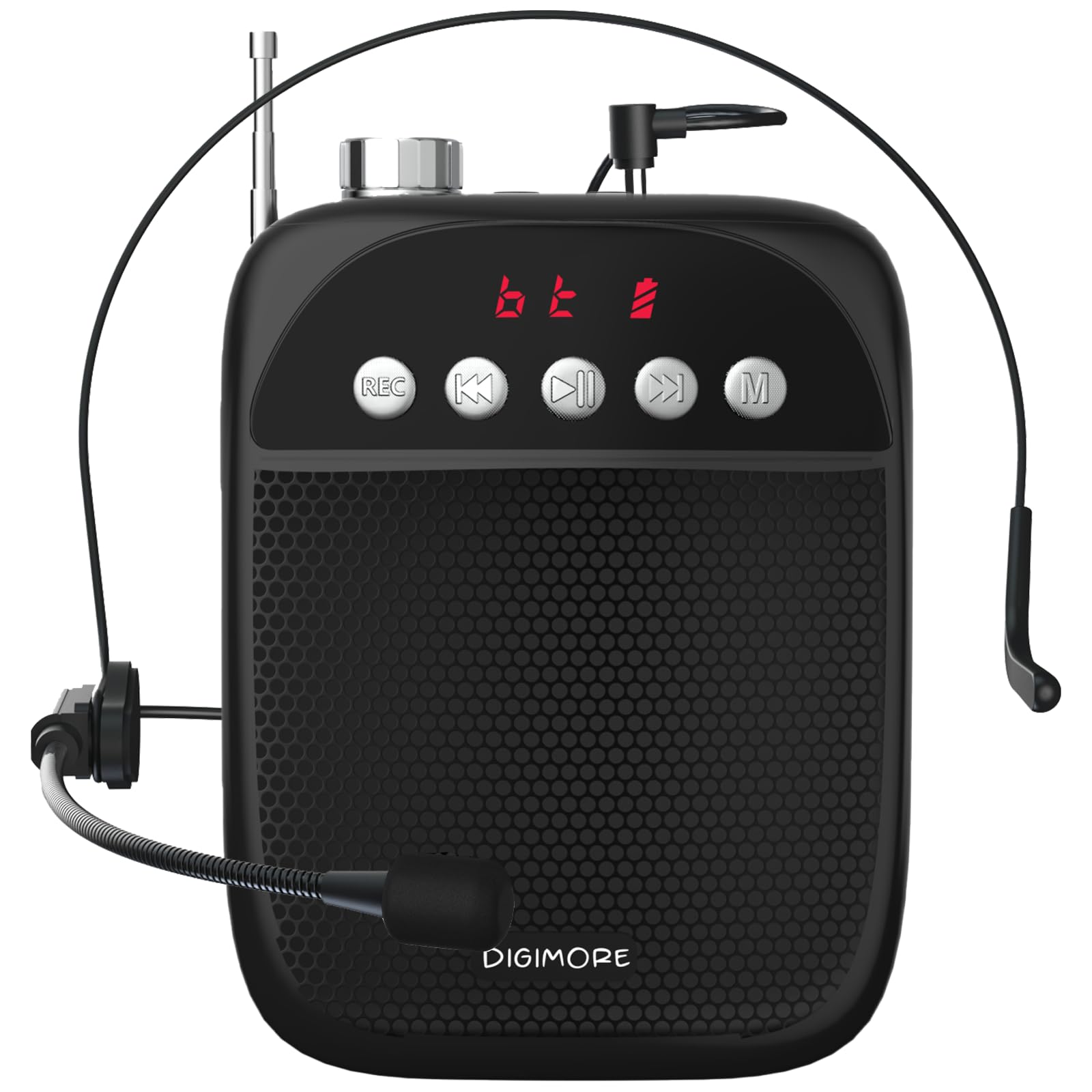 Digimore Portable Voice Amplifier | 10W Loud Speaker W Head Mic | Bt 5.0, Usb Mp3, Fm, Tf Card & Recording Feature | 10Hrs Batte
