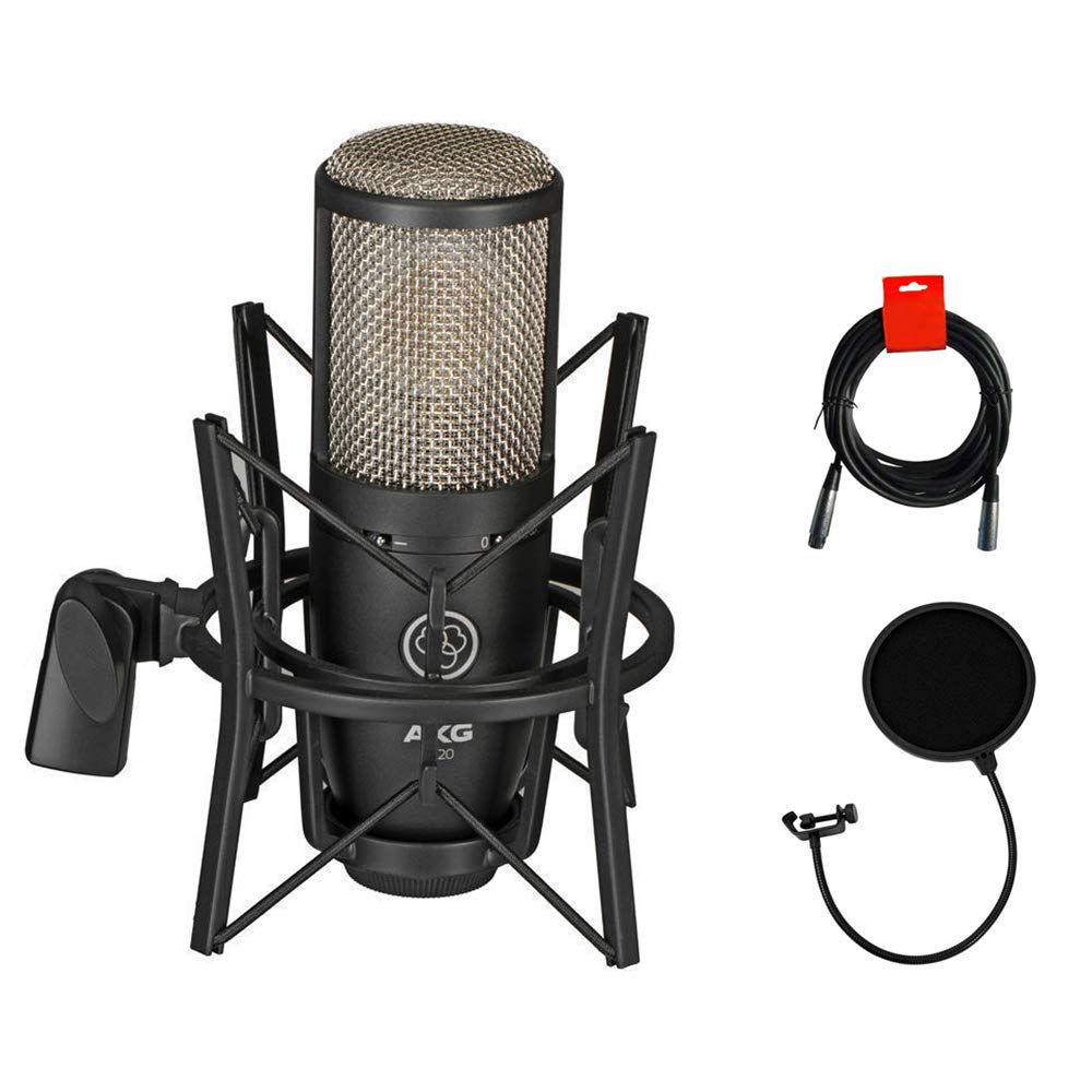 Akg Project Studio P220 Large Diaphragm Condenser Microphone With Pop Filter And Xlr To Xlr Cable