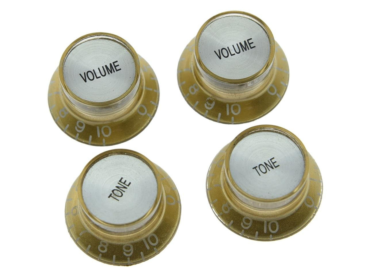 Dopro Set Of 4 Lp Guitar Reflector Knobs Gold With Chrome Cap Top Hat Knobs For Sg Epiphone Les Paul