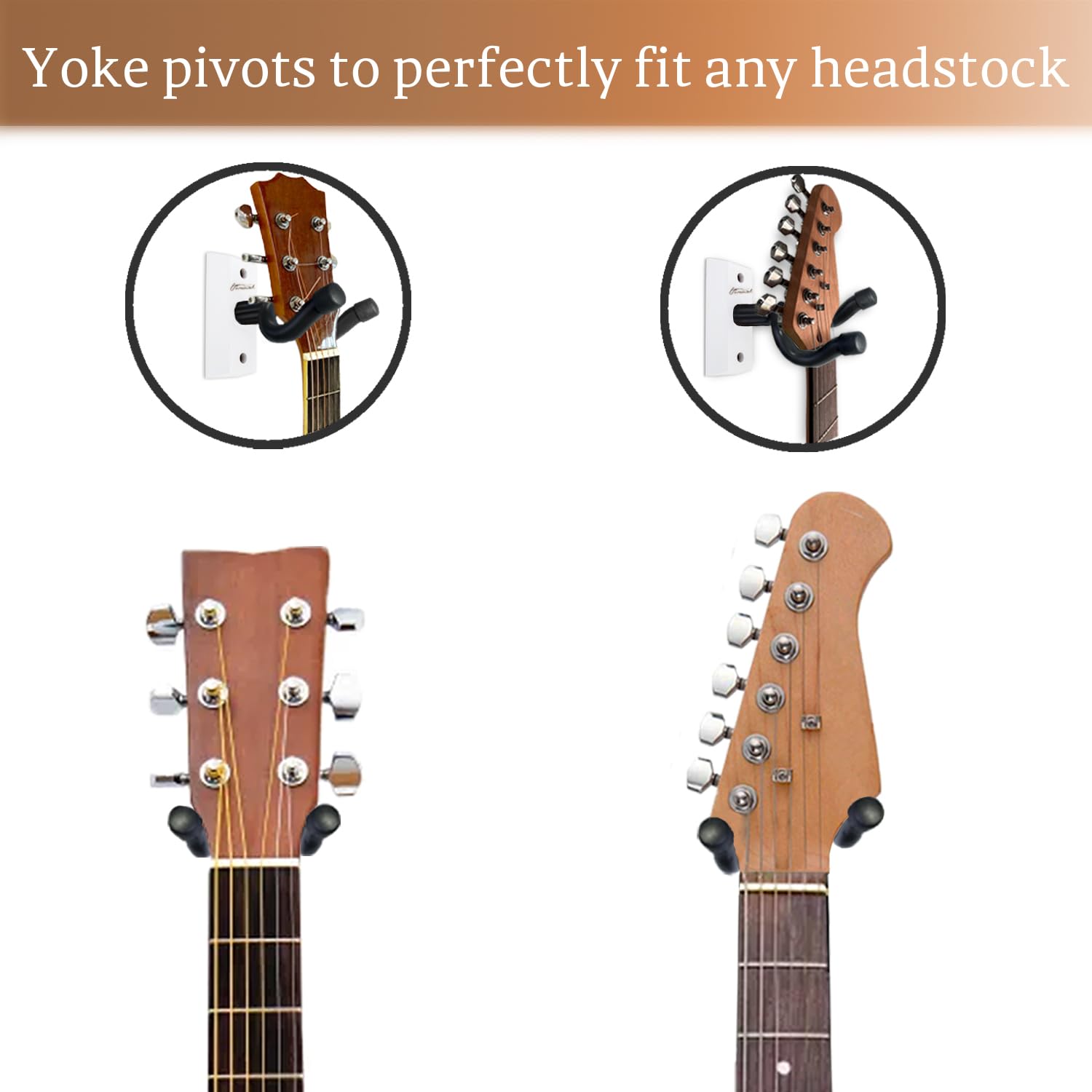 Onmiwod Guitar Wall Mount 3 Pack, White Hardwood Guitar Hanger, U-Shaped Guitar Wall Hanger Mount, Guitar Holder Hook Stand Wall