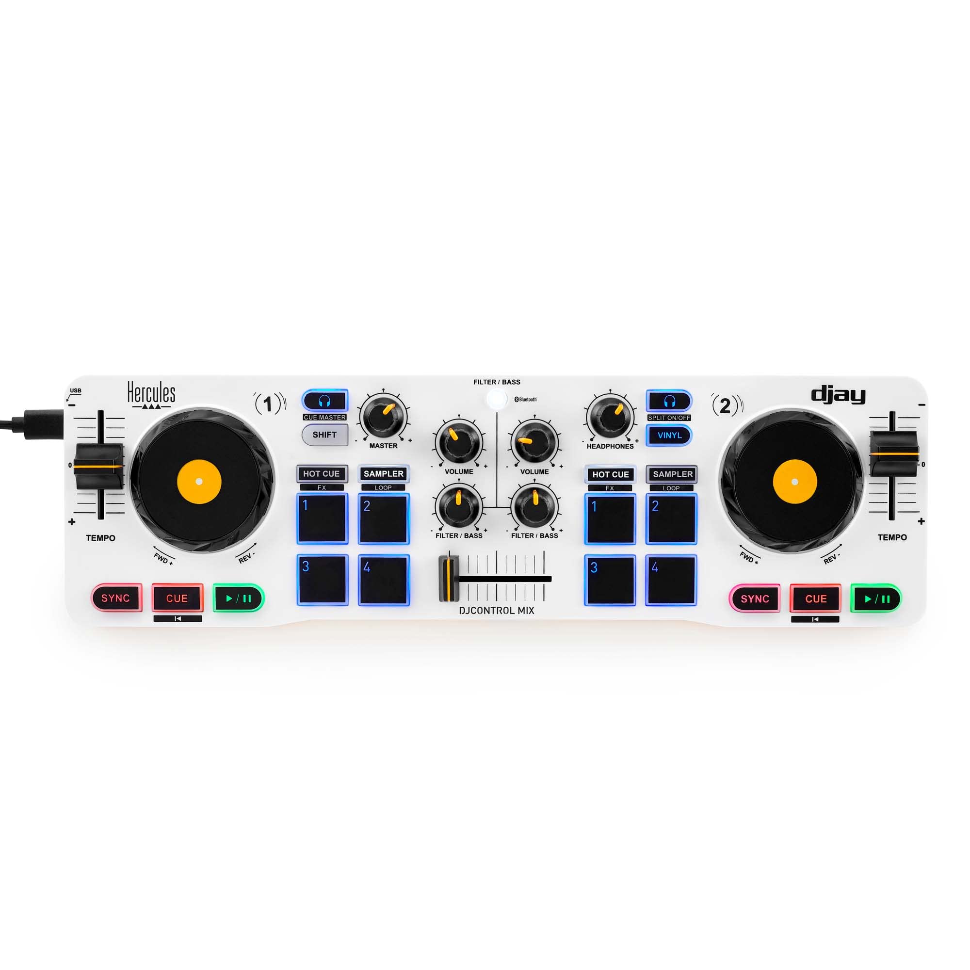 Hercules DJControl Mix - Bluetooth Wireless DJ Controller for Smartphones (iOS and Android) - dJay app - 2 Decks, White