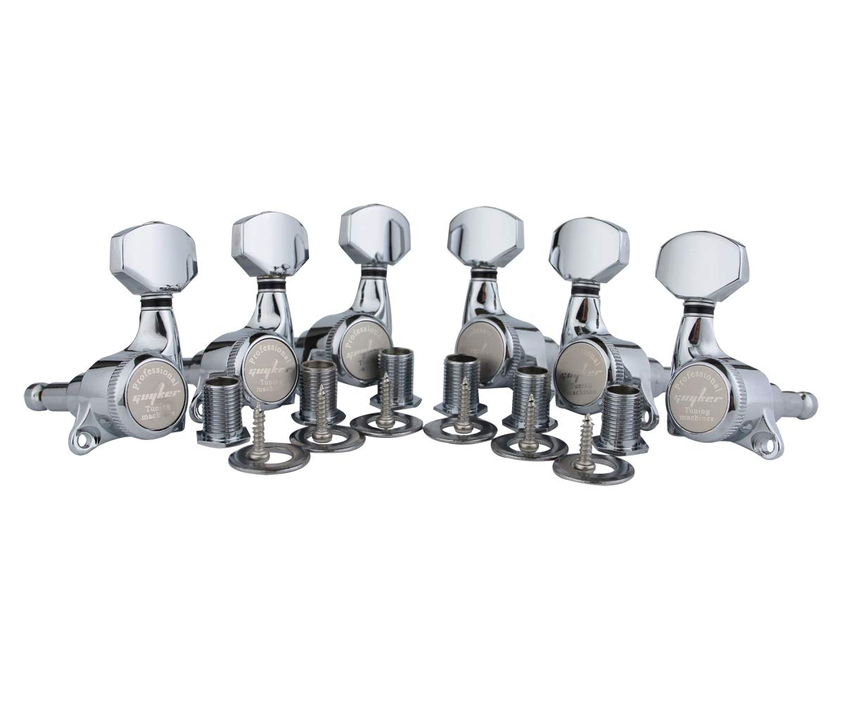 Guyker Guitar Locking Tuners (3L + 3R Handed) - 1:18 Ratio Lock String Tuning Key Pegs Machine Heads with Hexagonal Handle Repla