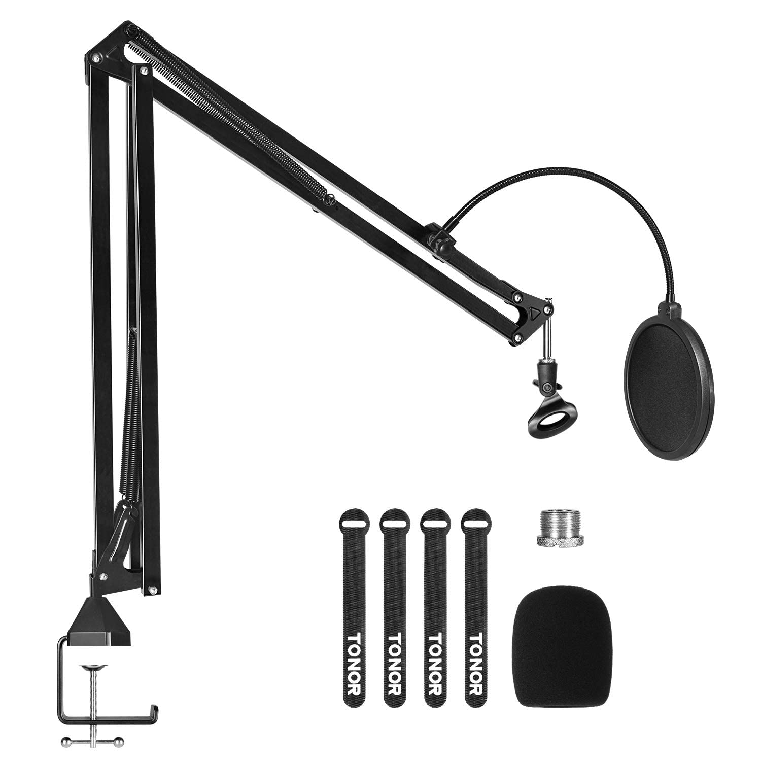 Microphone Stand Extension Arm, Tonor Studio Suspension Scissor Boom Arm With Pop Filter, 3/8 To 5/8 Adapter, Mic Clip, Upgraded