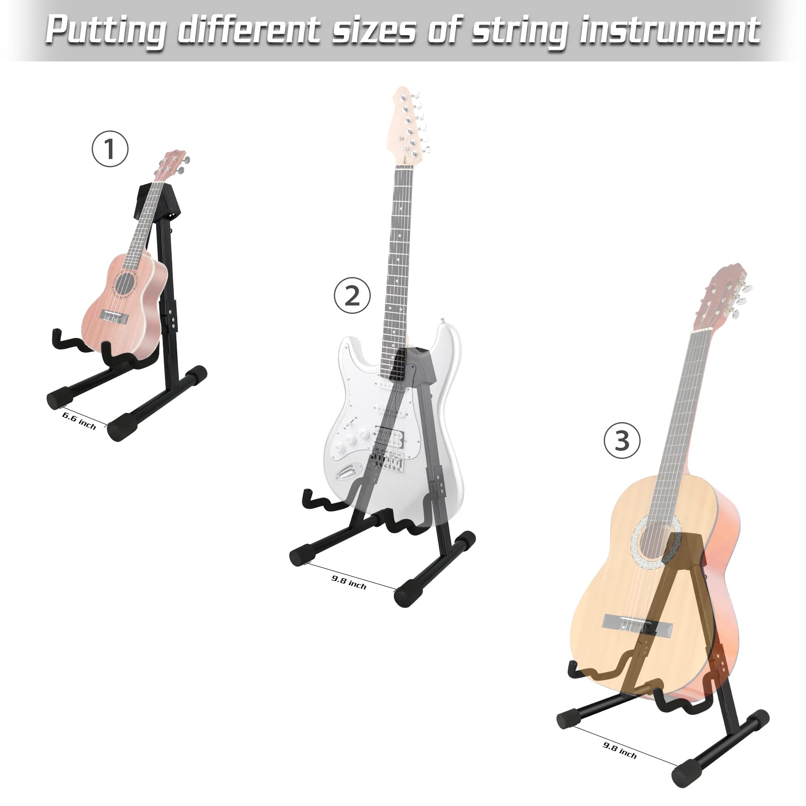 VANPHY Foldable Guitar Stand Folding A-Frame metal Acoustic Guitars Stand Adjustable Bass stand with Padded Classical ukulele st