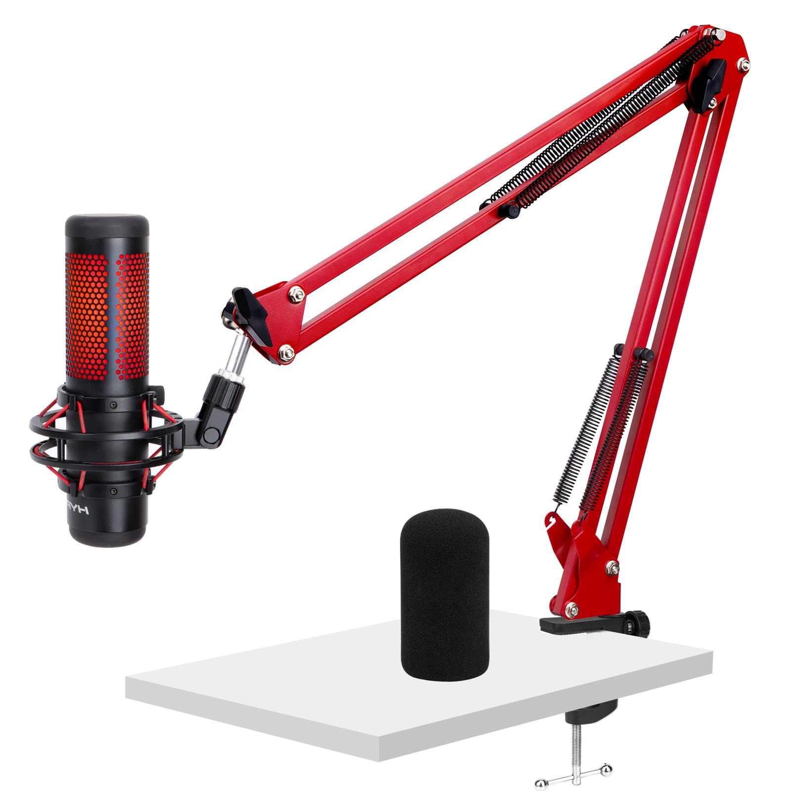 For Hyperx Quadcast Boom Arm - Upgraded Mic Arm With Reduce Wind Noises Mic Foam Cover, Red Boom Arm For Hyperx Quadcast, 3/8''