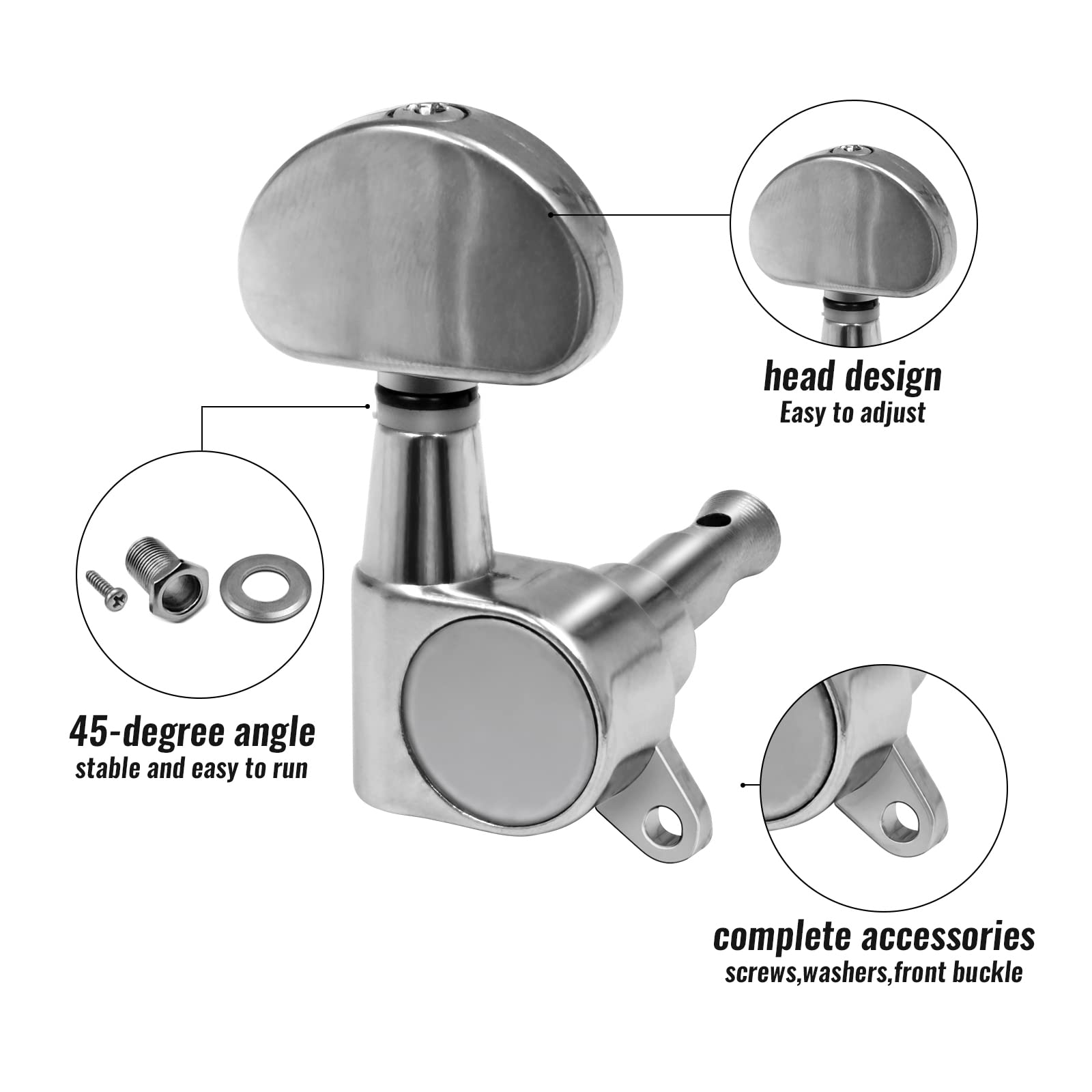 3R3L Guitar Tuning Pegs Sealed Tuners Machine Heads with 6 Strings for Electric or Acoustic Guitar, Round Button