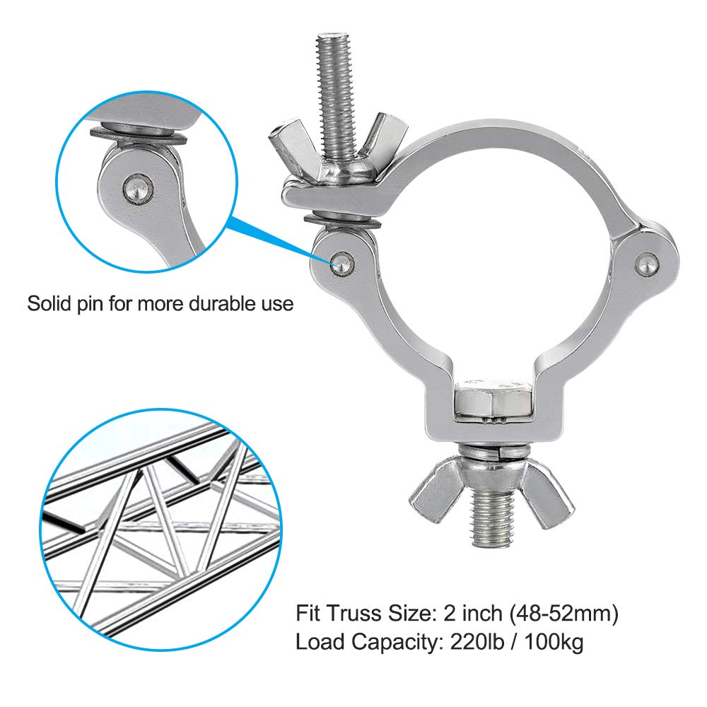2 Inch Truss Clamp Stage lighting Clamp, 8PCS WorldLite Aluminum Light Clamps for Truss, Heavy Duty 220lb LED Par Light Moving H