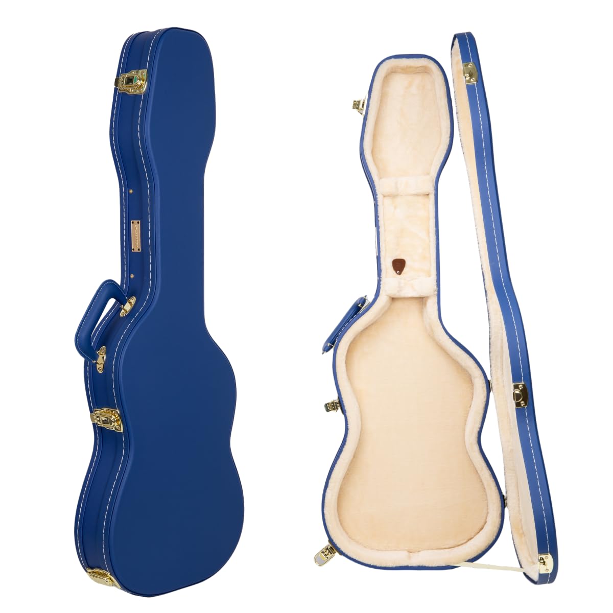 Crossrock Contoured Wooden Electric Guitar Case For Stratocaster & Telecaster | Vibrant Blue Faux Leather, Beige Plush Interior,