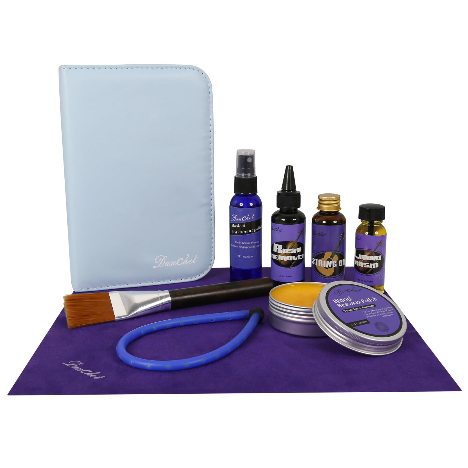 Danchet Violin Cleaner Care Cleaning Kit,Maintenance Kit,Beeswax,Liquid Rosin,Rosin Remover,String Oil,Polish,Violin Humidifier,
