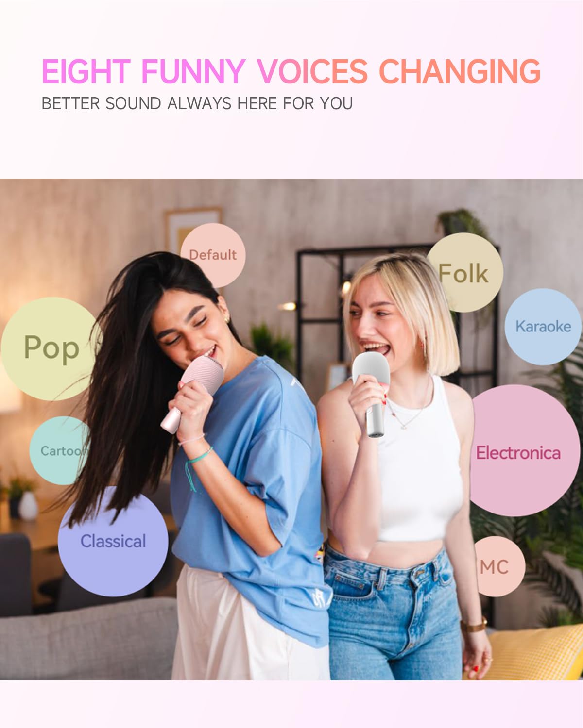 Wireless Bluetooth Karaoke Microphone, 5-in-1 Portable Handheld Mic Speaker with Dynamic Lights, Karaoke Microfono for Car Trave