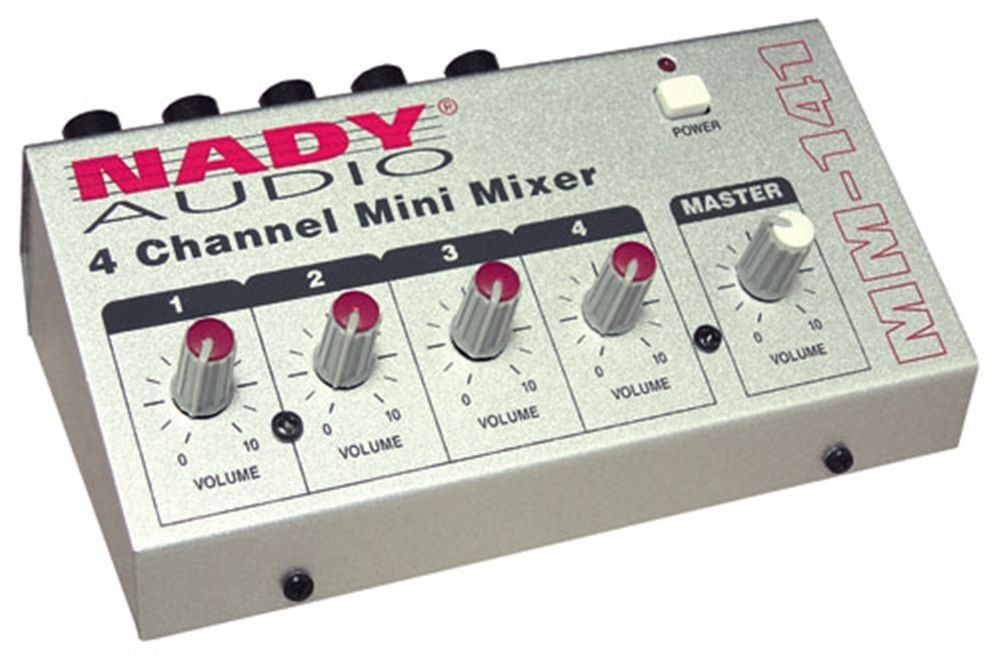 Nady MM-141 4-Channel mono unbalanced Mini Mixer -     Inputs & output - Portable - Battery powered or use optional AC adapter 