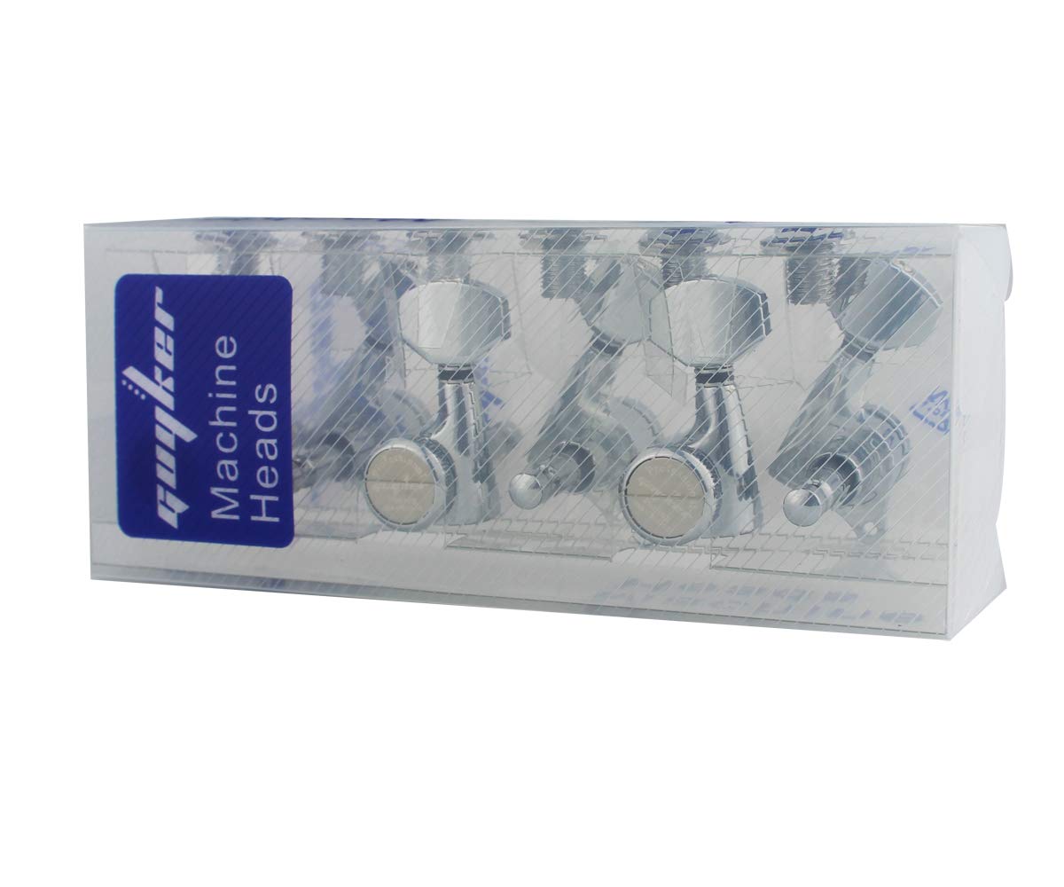 Guyker Guitar Locking Tuners (3L + 3R Handed) - 1:18 Ratio Lock String Tuning Key Pegs Machine Heads with Hexagonal Handle Repla