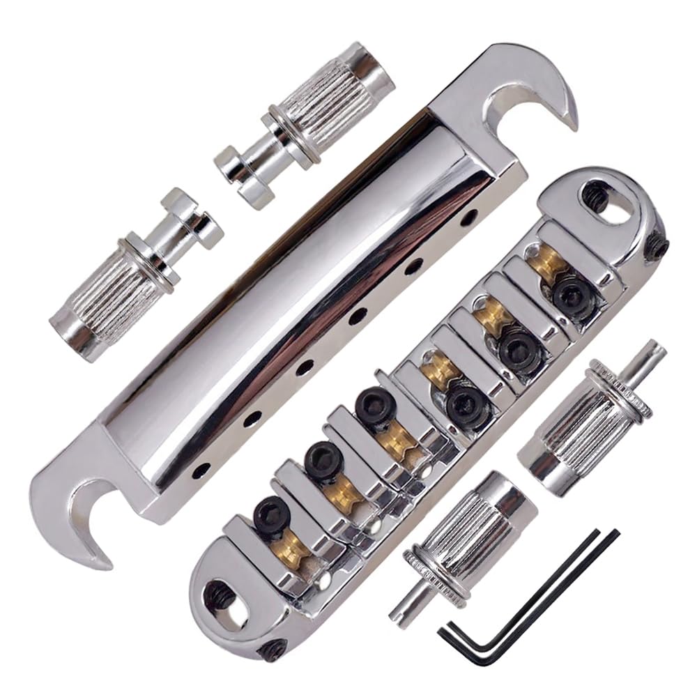 Jd.Moon Roller Saddle Bridge Abr-1 Tune-O-Matic Bridge Tailpiece Bridge For Les Paul Guitar (Chrome)