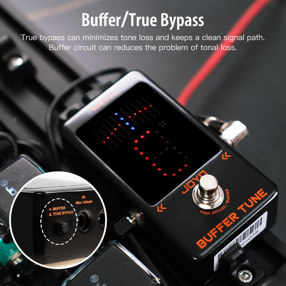 JOYO Buffer Tuner Pedal Built-in Buffer with Accurate Tuning and LED Screen for Electric Bass Guitar Effects (Buffer Tune JF-19)