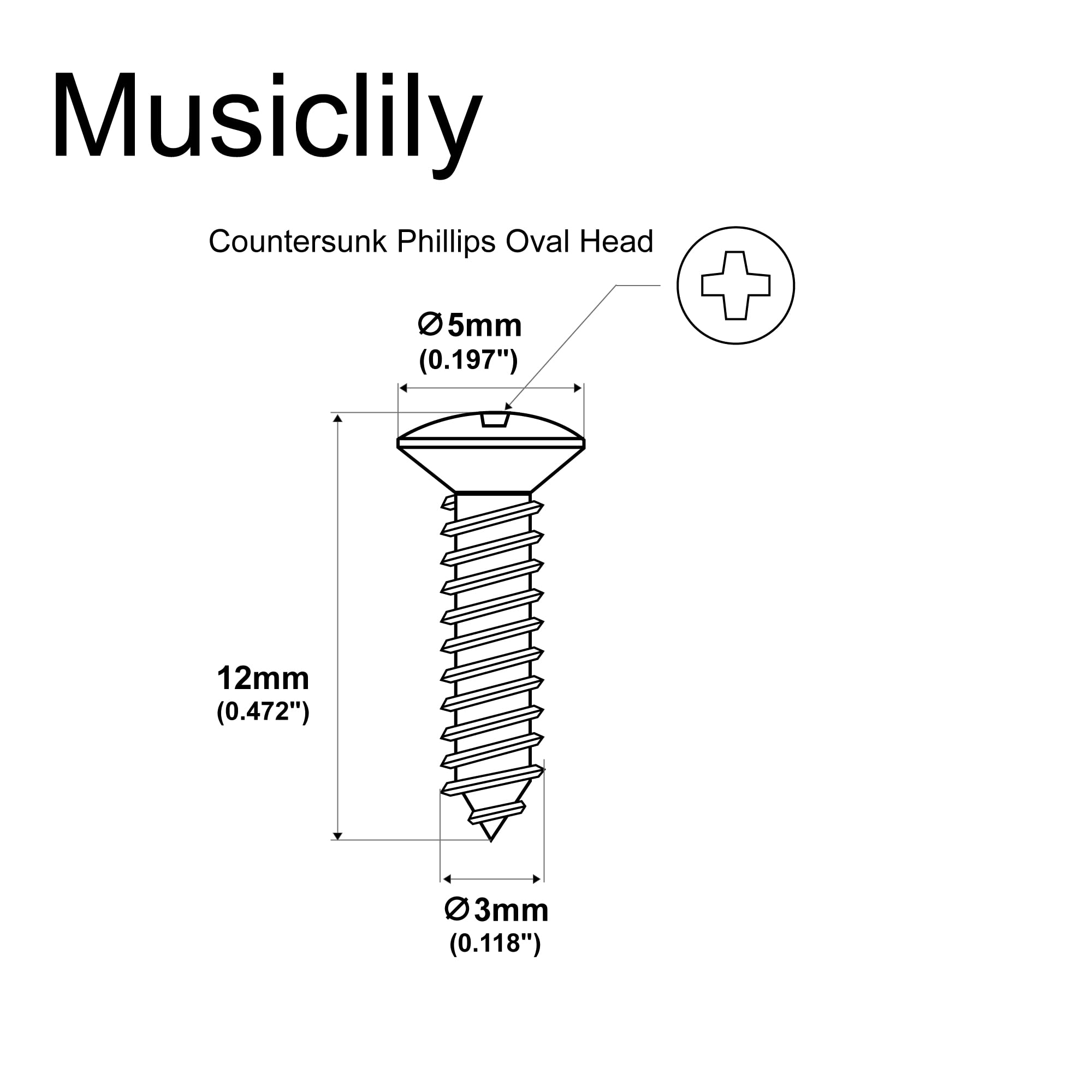Musiclily Ultra 3x12mm Stainless Steel Pickguard Mounting Screws for Fender Stratocaster Telecaster Electric Guitar or Bass, Nic