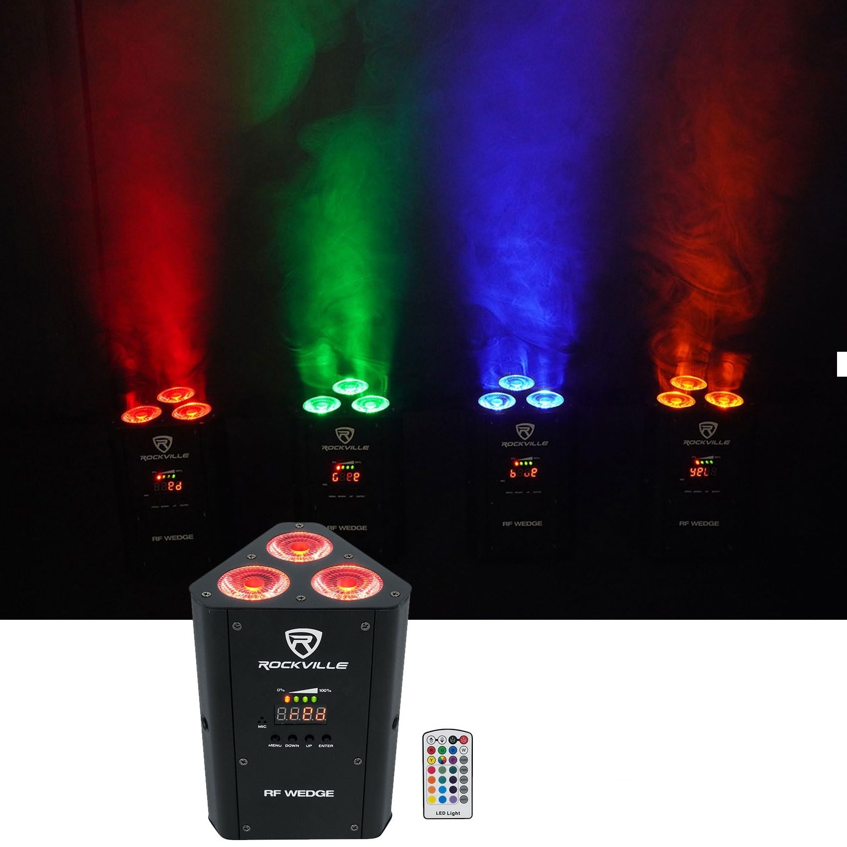 Rockville RF Wedge Black Rechargeable RGBWA+UV Par Up Light, Wireless DMX, 54 Watts, Includes Remote, Up to 24 Hour Battery Life