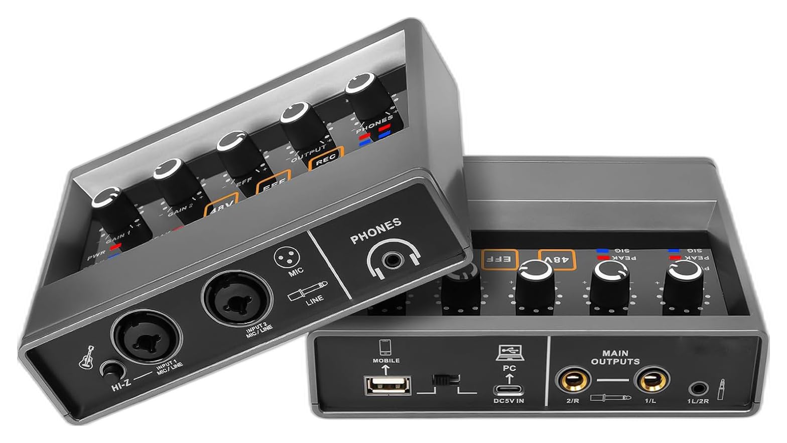 Digimore 2 Channel Audio Interface For Recording Studio | Sound Card With 48Khz/16Bit Usb-C, Built-In Monitor Jack, Dsp Effect, 