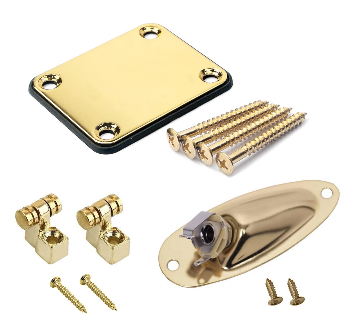 Tuoren 3Pack Electric Guitar Part Neck Plate String Tree Guide Retainer 1/4 Inch Input Jack Socket Plate With Screws For Fender