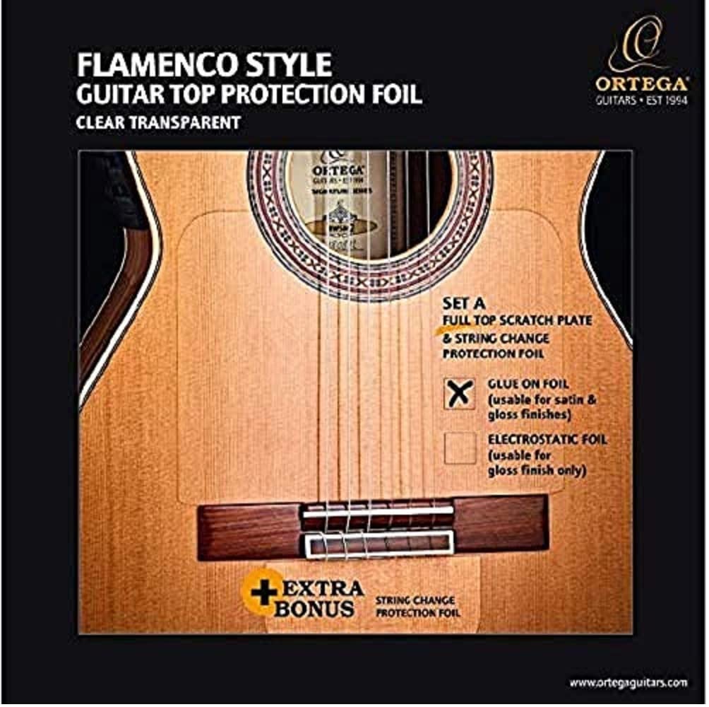 Ortega Guitars Flamenco Full Top Scratch Plate Pickguard W/String Change Foil - Permanent - Transparent, Clear (Opg-Flam1)