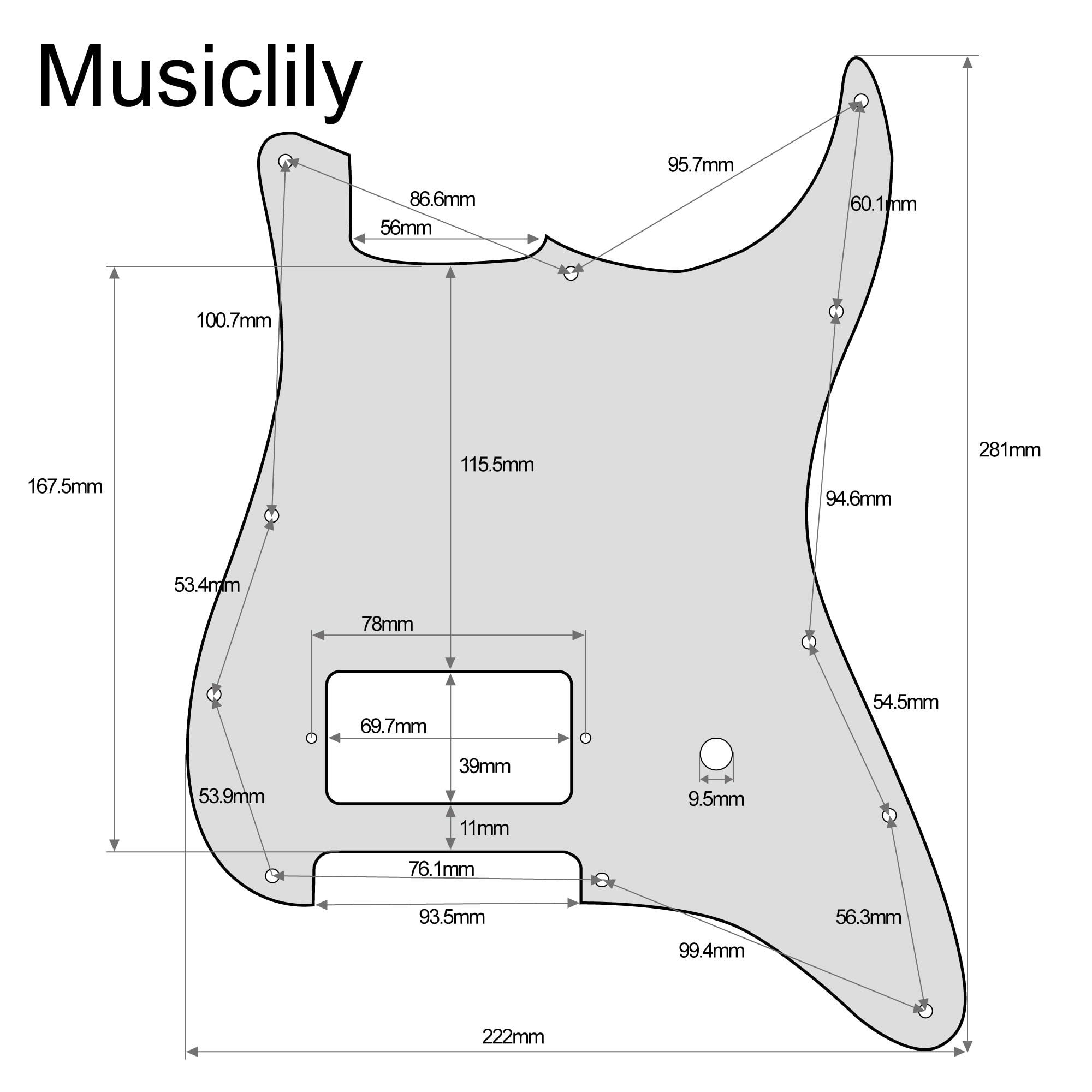Musiclily Pro 11 Holes Single Covered Humbucker Strat Pickguard for USA/Mexico Fender Tom Delonge Strat Style Electric Guitar, 4