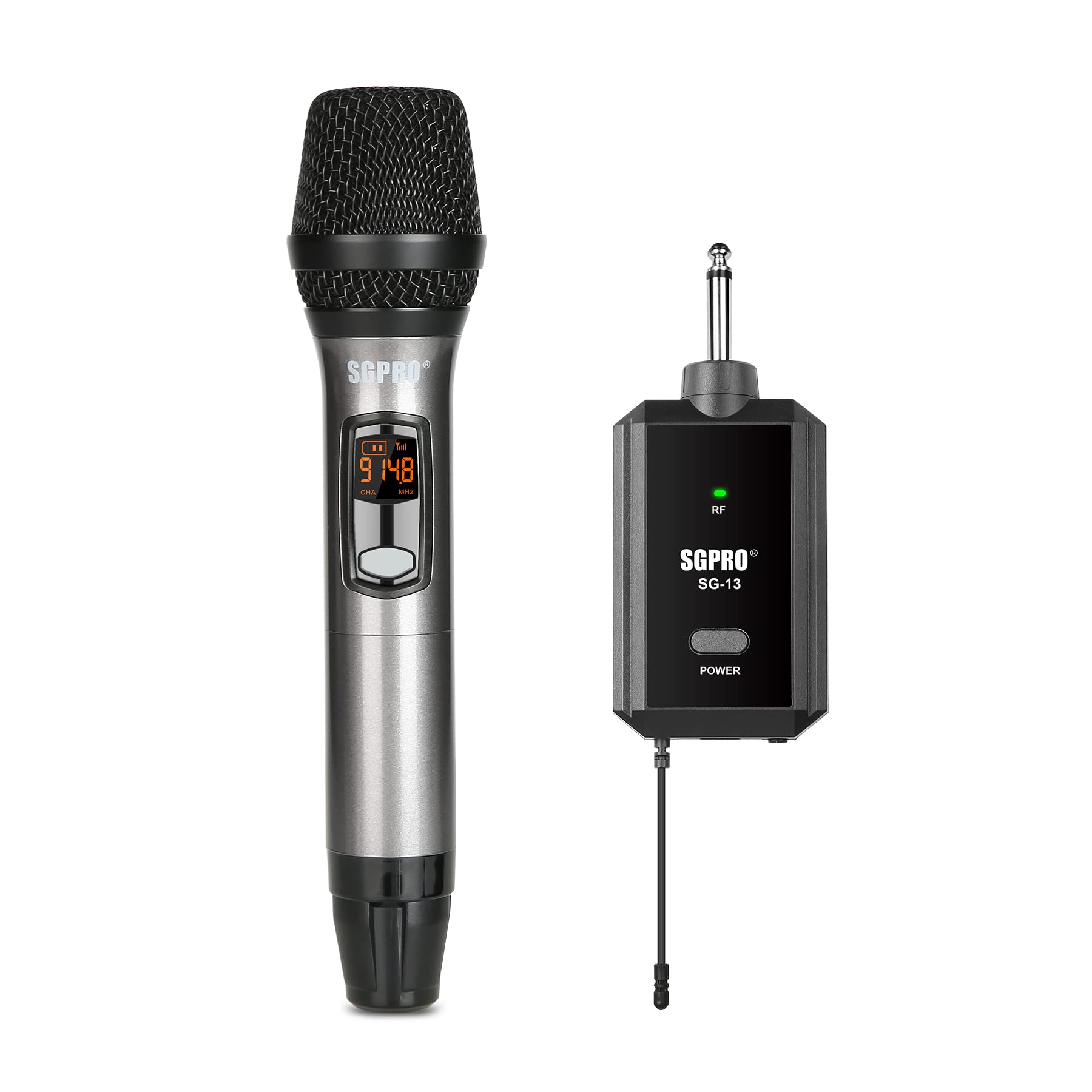SGPRO Multiple-Purpose Wireless Microphone Set Compact Receiver Mute Function Battery Indicator for Singing, DJ, Speech, Classro