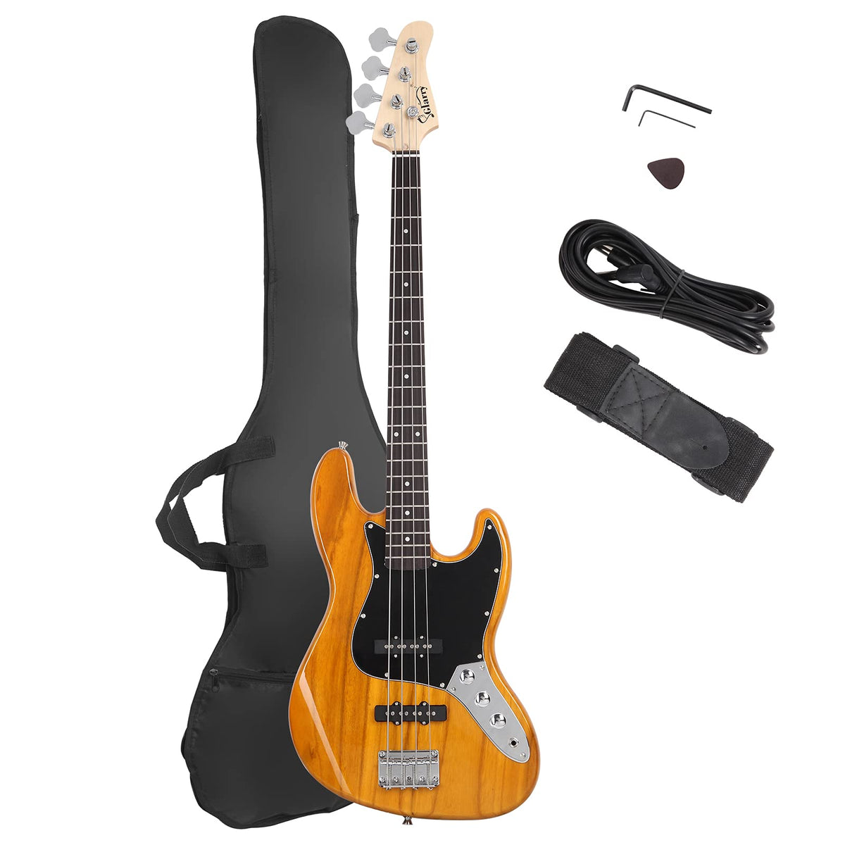 Glarry 4 String Gjazz Electric Bass Guitar Full Size Right Handed With Guitar Bag, Amp Cord And Beginner Kits (Transparent Yello