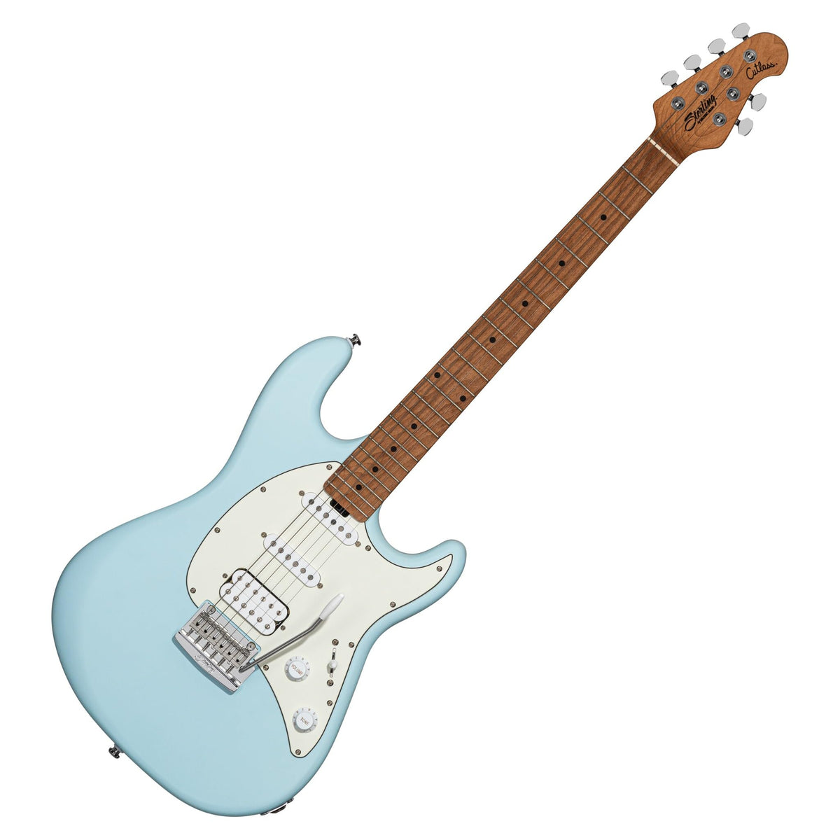 Sterling By Music Man 6 String Solid-Body Electric Guitar, Right, Daphne Blue Satin (Ct50Hss-Dbls-M2)