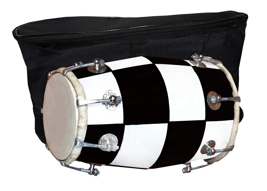 Gt Manufacturers Wooden Musical Instrument Baby Dholak Drum Nuts & Bolt With Cover Design14 (White Chack Colour)