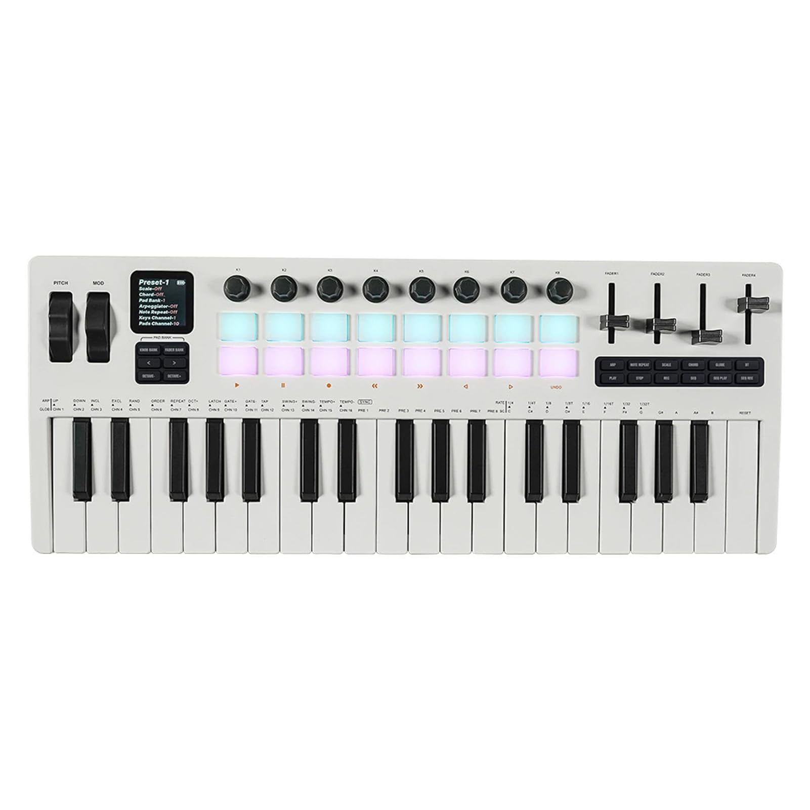 Btuty 37-Key MIDI Keyboard Controller Music Production Controller MIDI Piano Keyboard Drum Pads with 16 RGB Drum Pads 8 Knobs 4 
