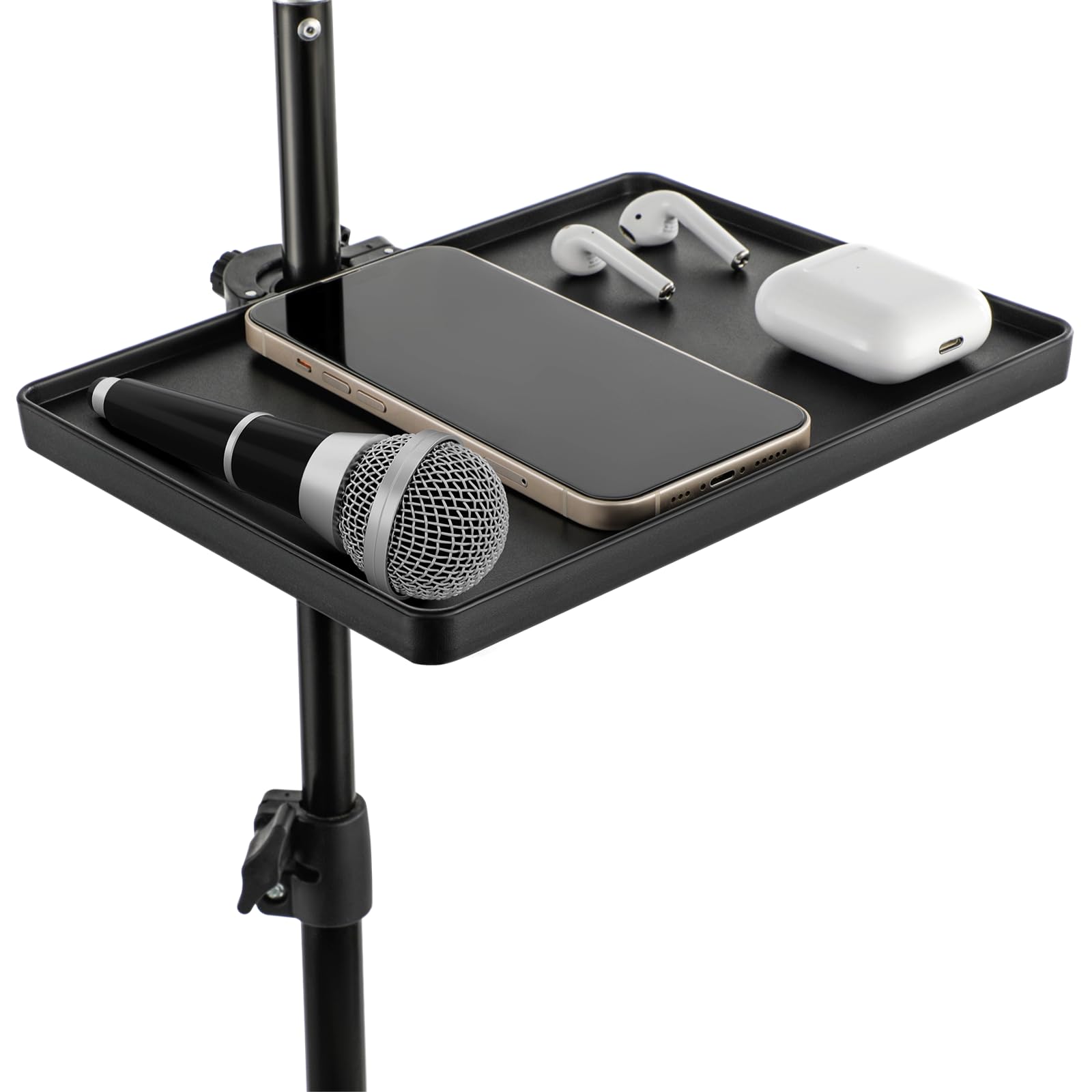 Microphone Stand Tray, Universal Clamp-On Rack Tray, Mic Stand Holder with Strong Load Capacity, Microphone Stand Shelf for Live