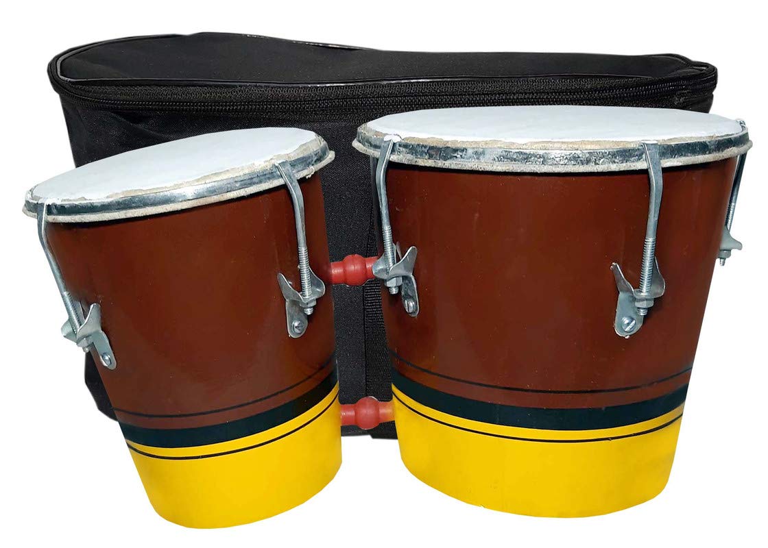 Ganpati Traders Indian Professinal Two Piece Hand Made Wooden Bongo With Cover(Brown Yellow)