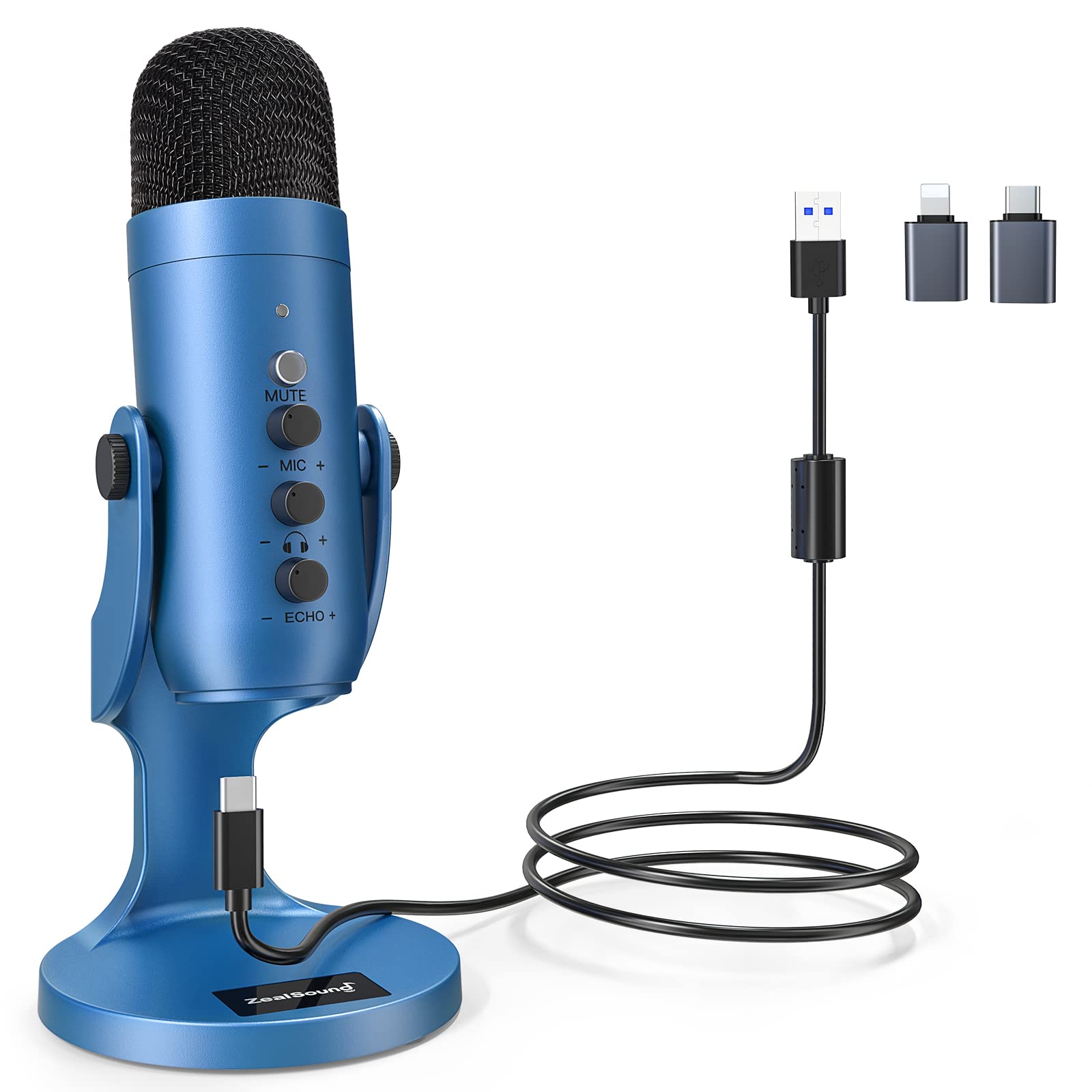 ZealSound USB Microphone,Condenser Gaming Mic for Phone/Laptop/PC/PS4/5/Computer,Microphone with Gain Knob,LED Mute,Monitor Volu