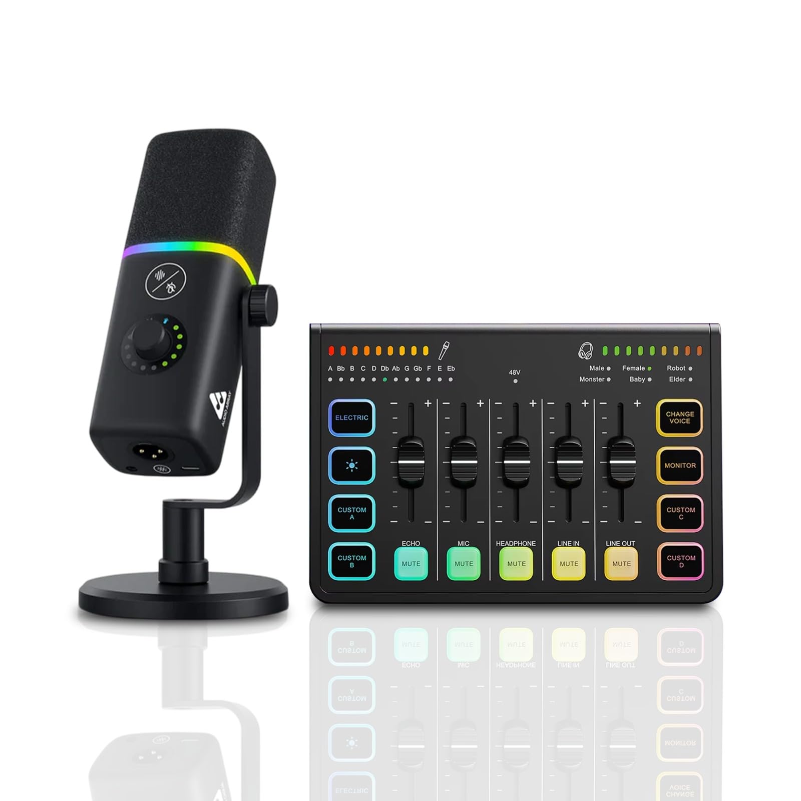 Audio Array Rgb Gaming Bundle|Rgb Usb Dynamic Microphone With Sound Card - Mute, Volume Control, Monitoring, Noise Cancellation,