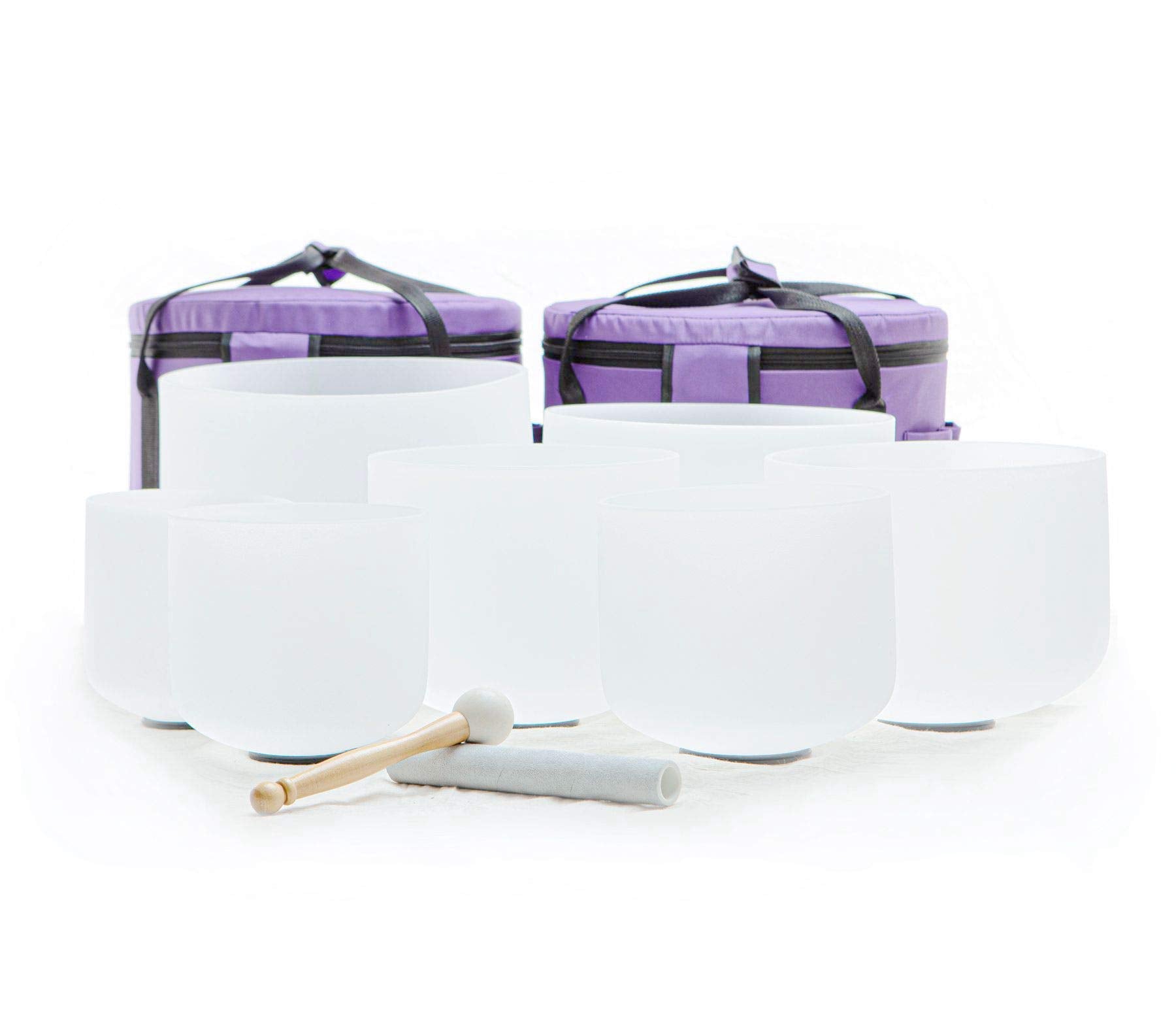 Leize 6-12 inch Chakra Tuned 432hz Set of 7 Quartz Crystal Singing Bowls with Heavy Duty Carrying Cases and Singing Bowl Mallet 