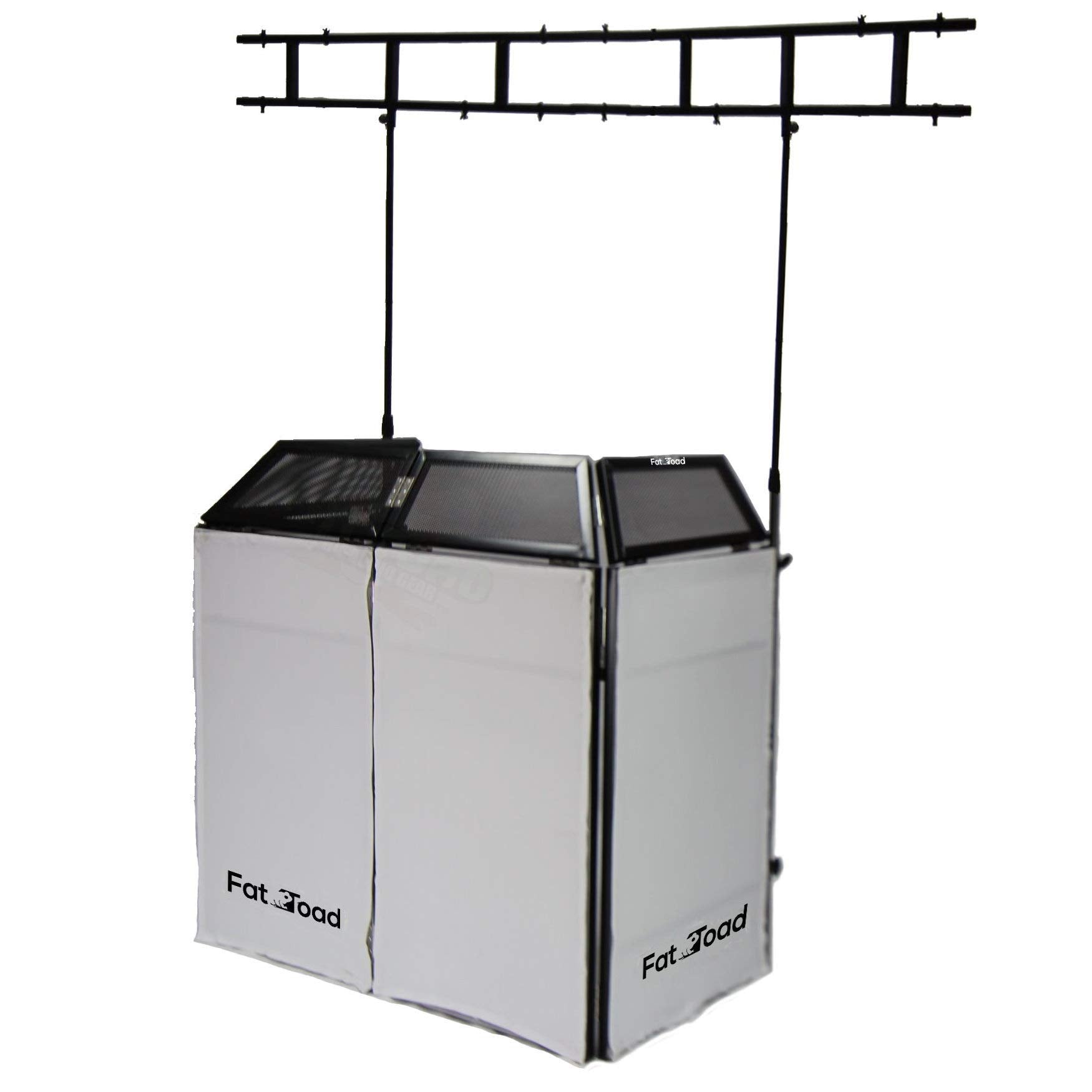 DJ Booth Tabletop With 8FT Lighting Truss Stand Package by FAT TOAD | Foldable Panel Portable Stage Platform Facade White Scrim 