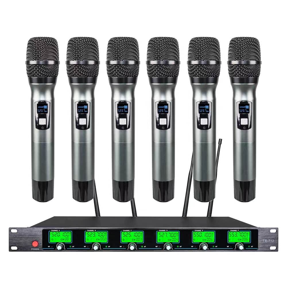 WENWEN Wireless Microphone System 6 Channel Microphones Pro UHF 6 Handheld Mic Karaoke DJ Mic Karaoke System 6 Whole Metal Mic K