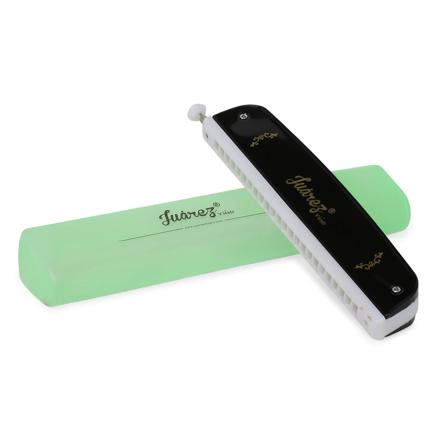 Juarez 24 Holes Jrh24Chbk Harmonica Brass Reed Plate Aluminum Cover Chromatic Tower Mouth Organ With Case Black
