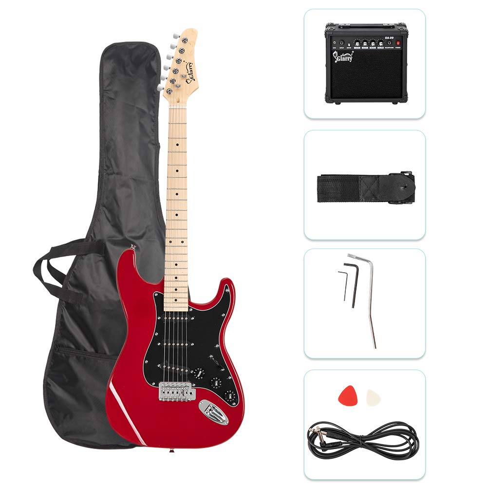 Glarry 39'' Full Size Electric Guitar For Music Lover Beginner With 20W Amp And Accessories Pack Guitar Bag (Red)