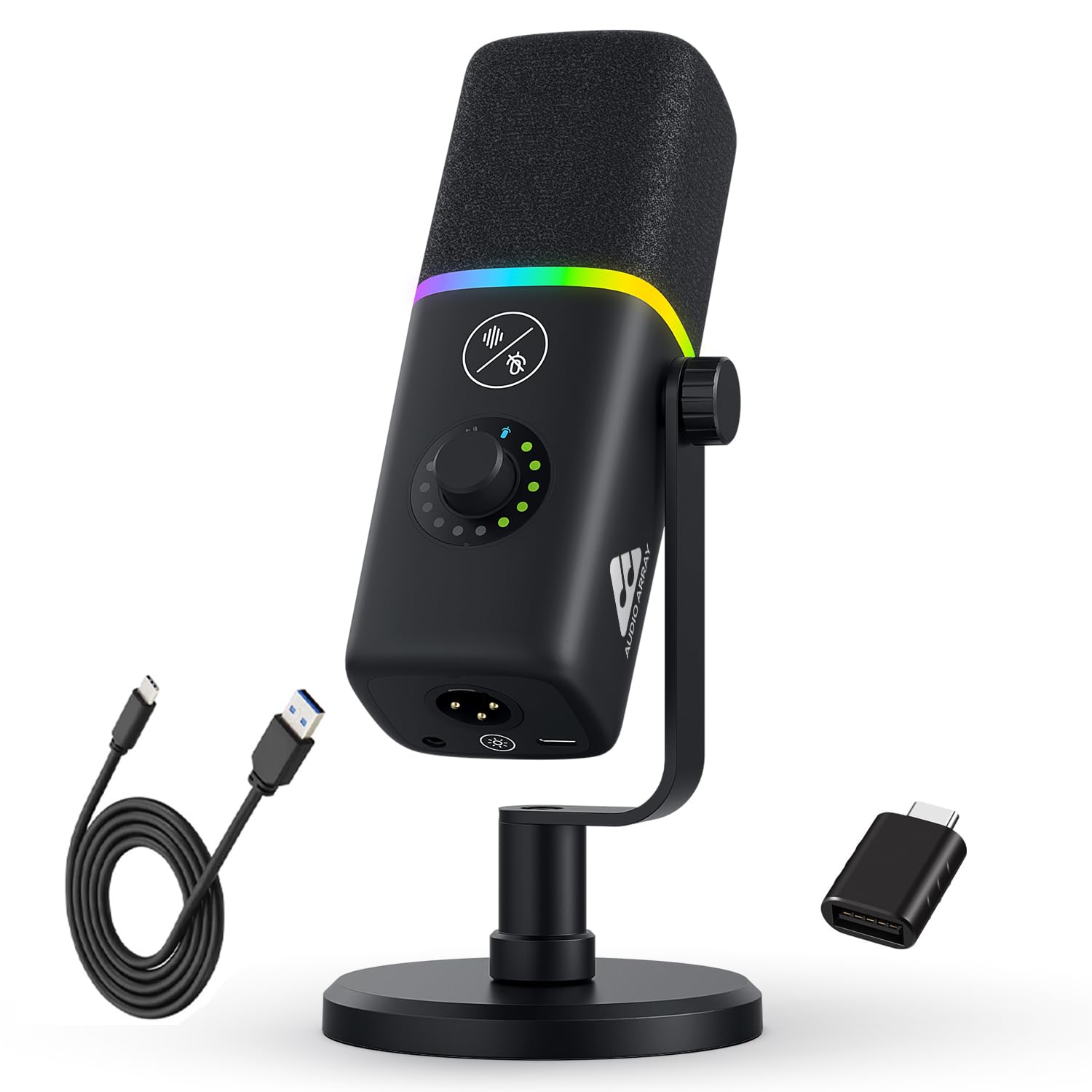 Audio Array Am-C45 Xlr/Usb Professional Rgb Dynamic Podcast Microphone | Built-In Monitoring | One Touch Mute Volume & Noise-Can